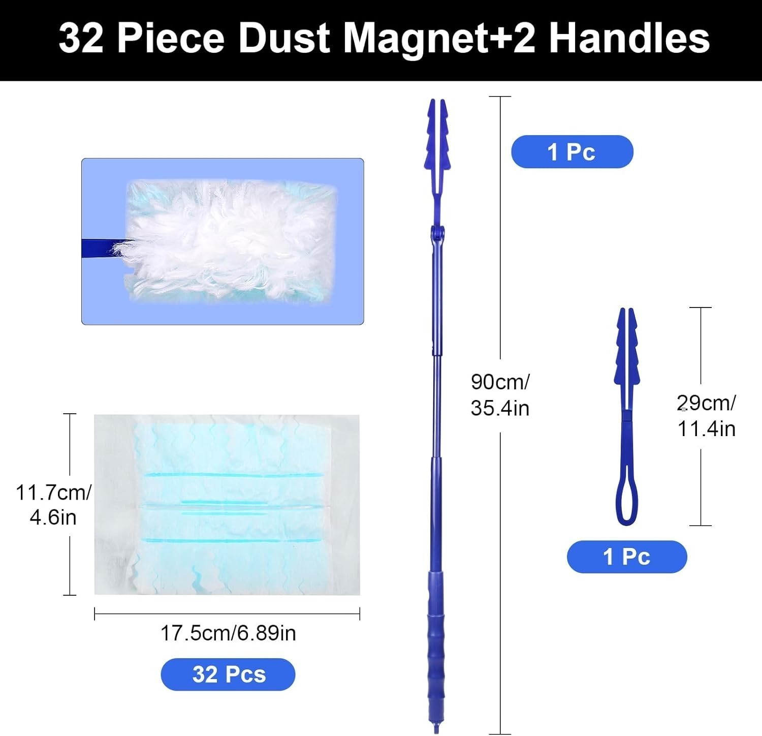 32 Pcs Dust Magnet Fluffy Duster Refill with Handle Telescopic Wand​…
