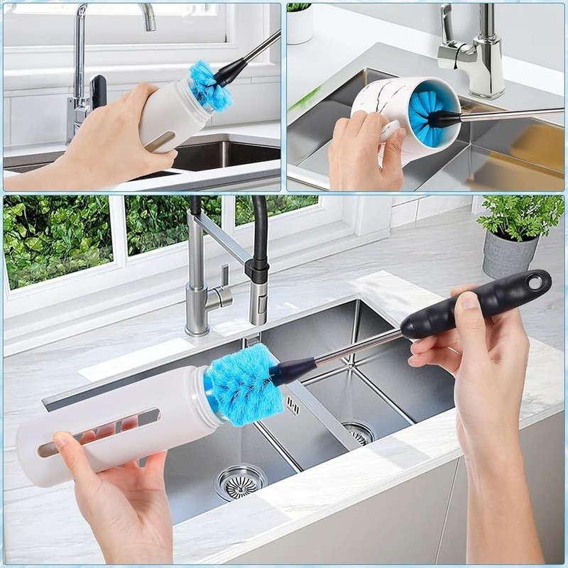Water Bottle Cleaning Brush Set W/ Extended Handle Nylon Bristle Deep Clean Kit