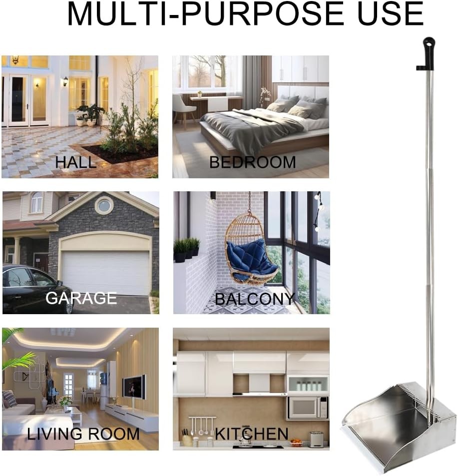 Stainl Steel Dustpan with Outdoor Stiff Bristles Broom, Long Handle