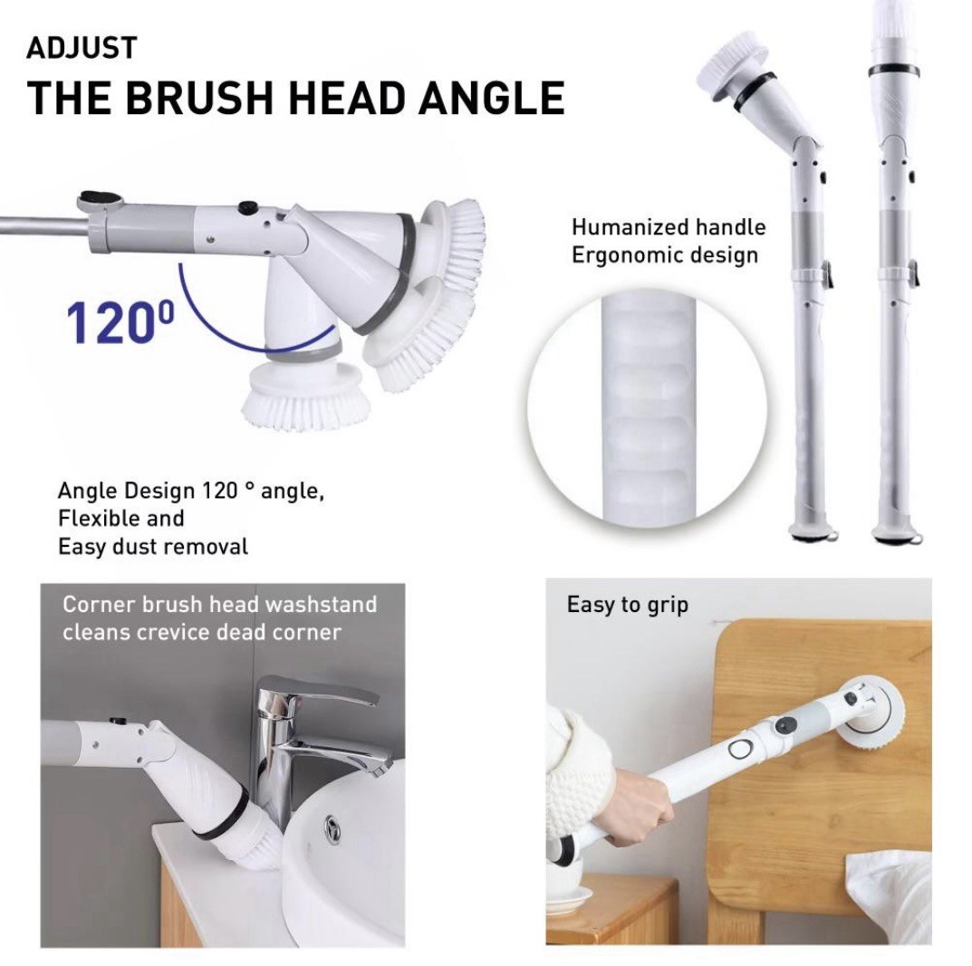 Electric Spin Scrubber for Household Cleaning with Extension Handle
