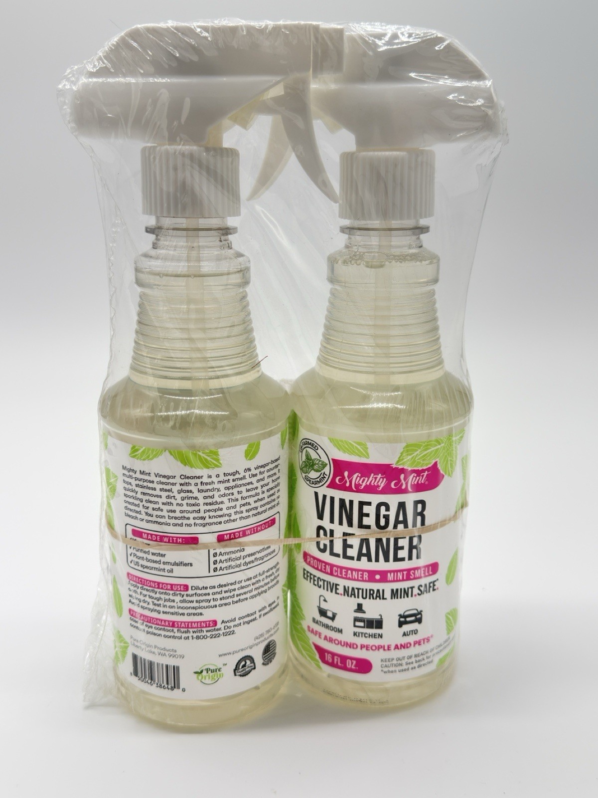 Mighty Mint Vinegar Cleaner Spray 2 Pack 16 fl oz Mint Scent Natural Safe Pets
