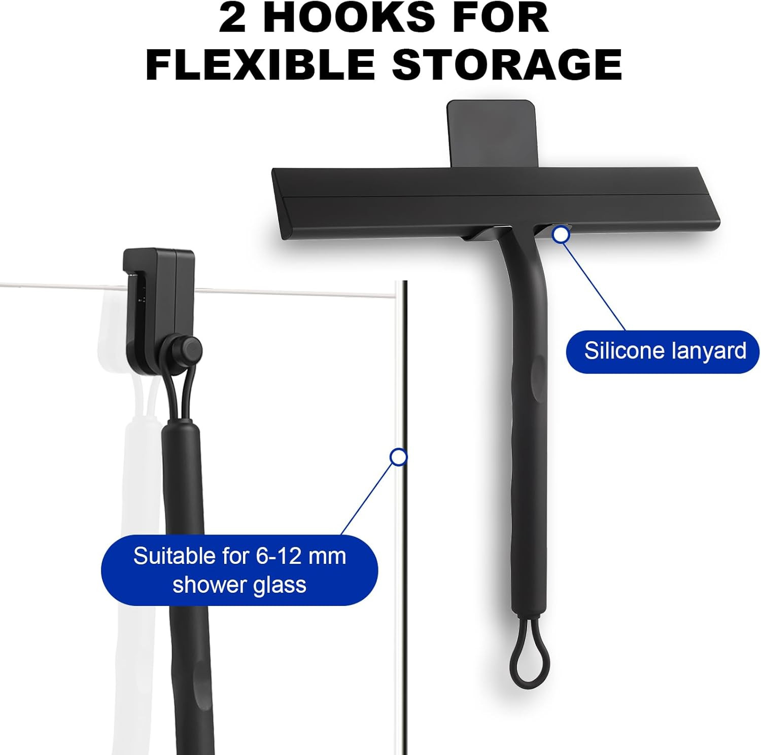 Shower Squeegee for Glass Doors 8.5″ Slicone Squeegee for Shower Glass Door, Bla