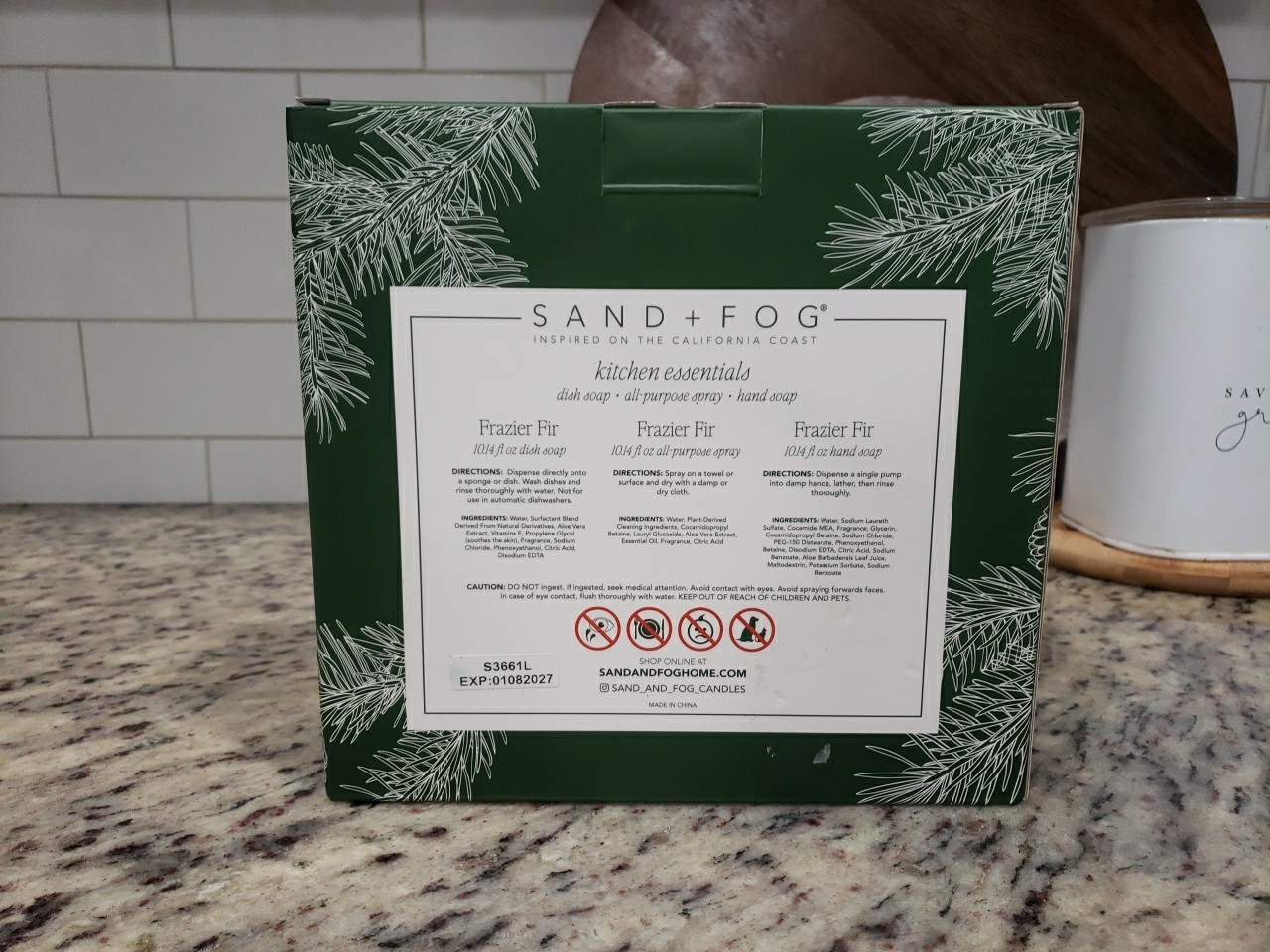 Sand + Fog FRAZIER FIR Kitchen Essentials 3 Piece Gift Set 10 Oz. Each Soap/Spra