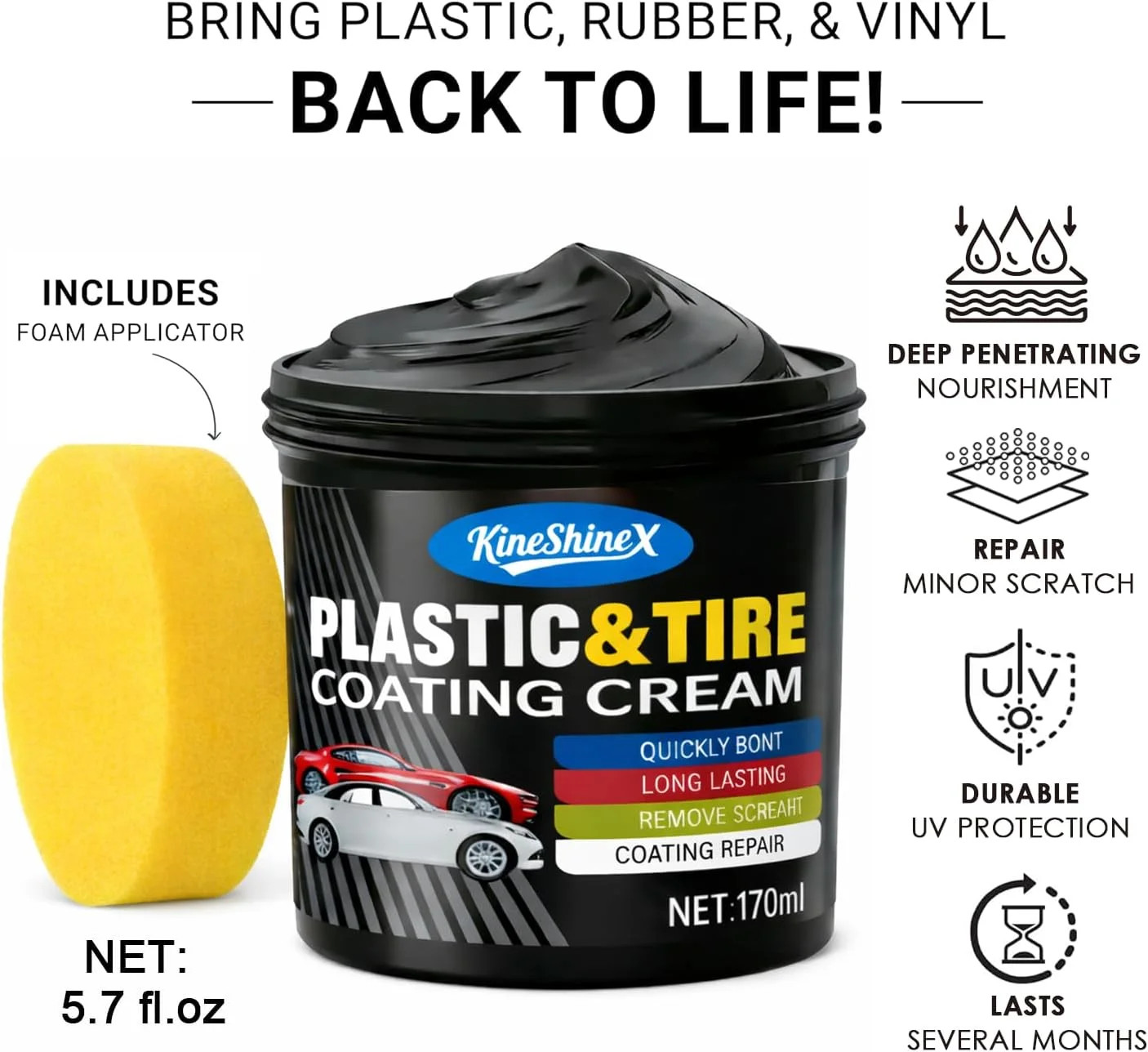Black Trim Restorer, Plastic Restorer for Cars Restore Faded Bumpers, Plasti…