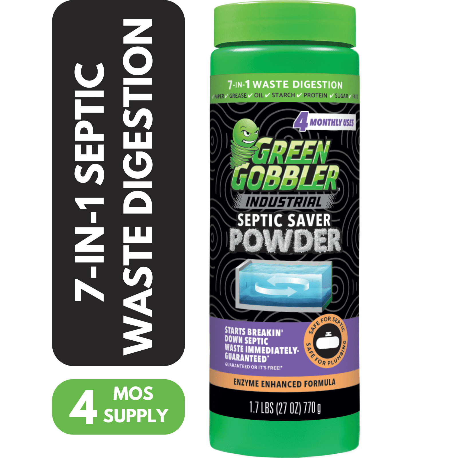Green Gobbler Industrial Septic Saver Tank Treatment Powder – 4 Monthly Doses