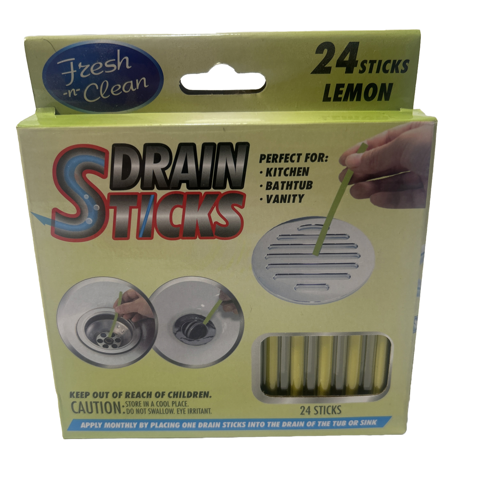 8 Boxes Scented Drain Sticks Fresh ‘N’ Clean, 24 in Pack, Lemon Scented, New