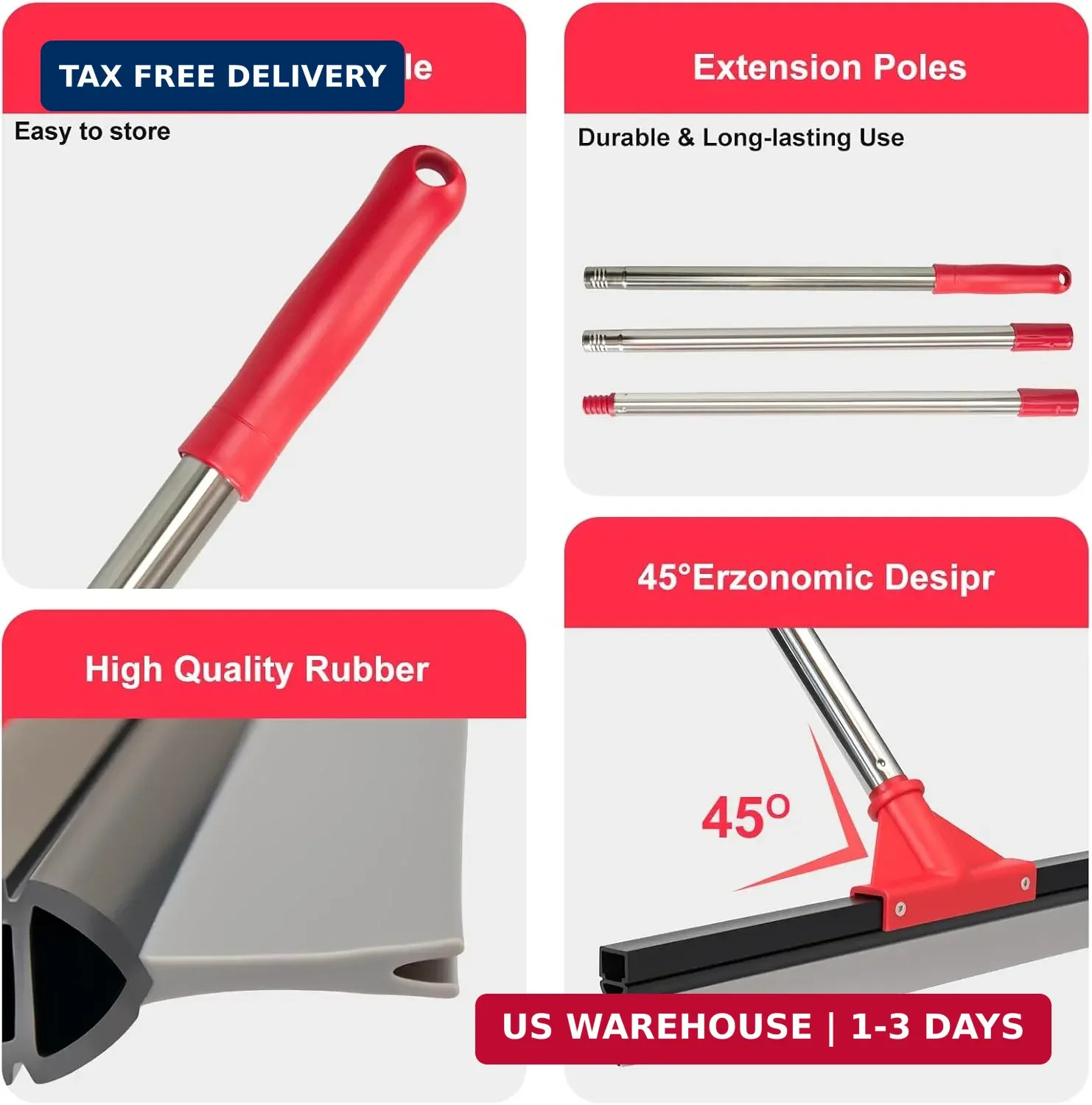 17″ Heavy Duty Floor Squeegee with 40.8 Inch Long Handle, Suitable for Bathroom