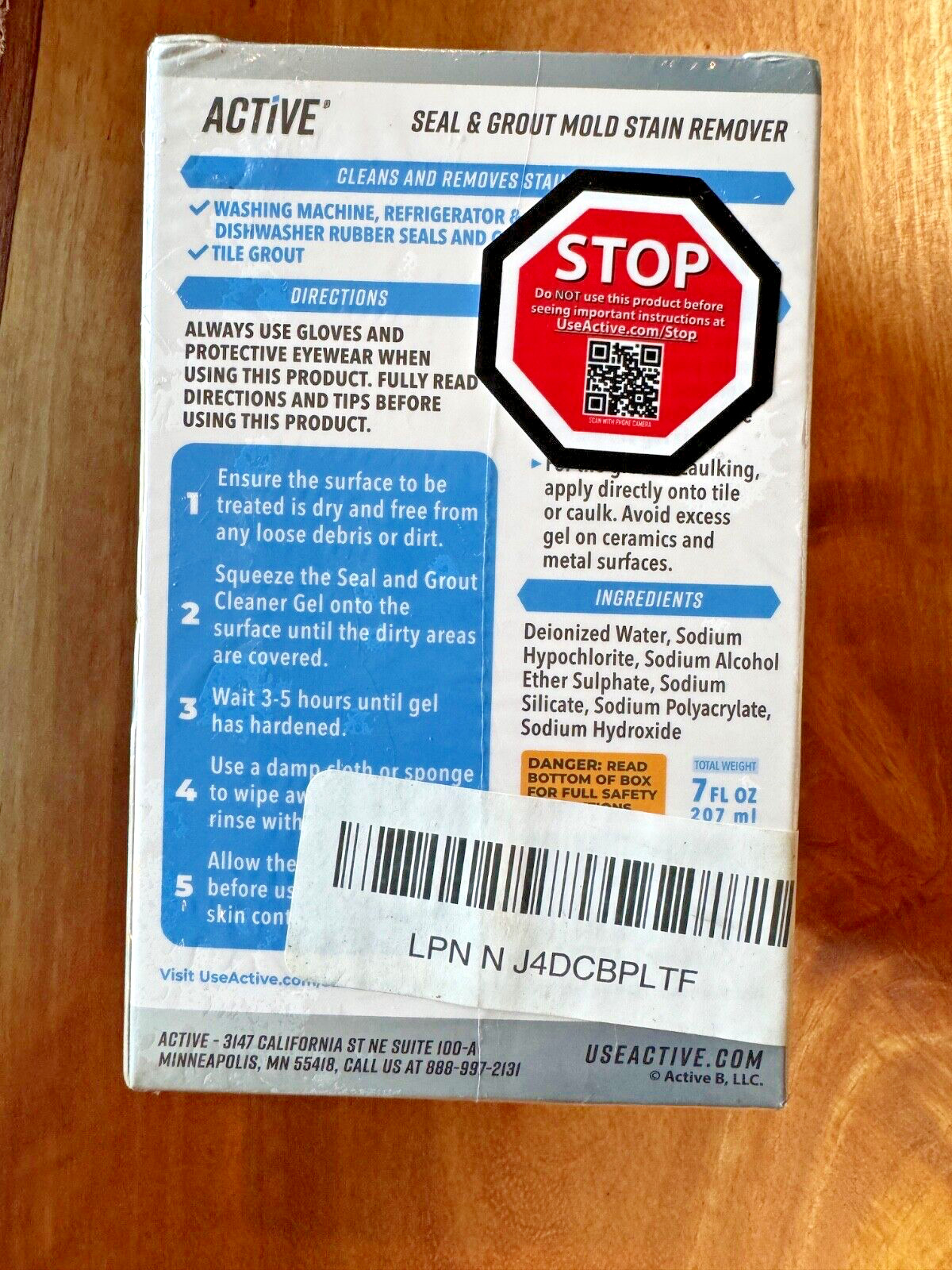 Active MOLD STAIN REMOVER Seal & Grout Calk-Rubber Seals -Deep Clean 7oz SEALED