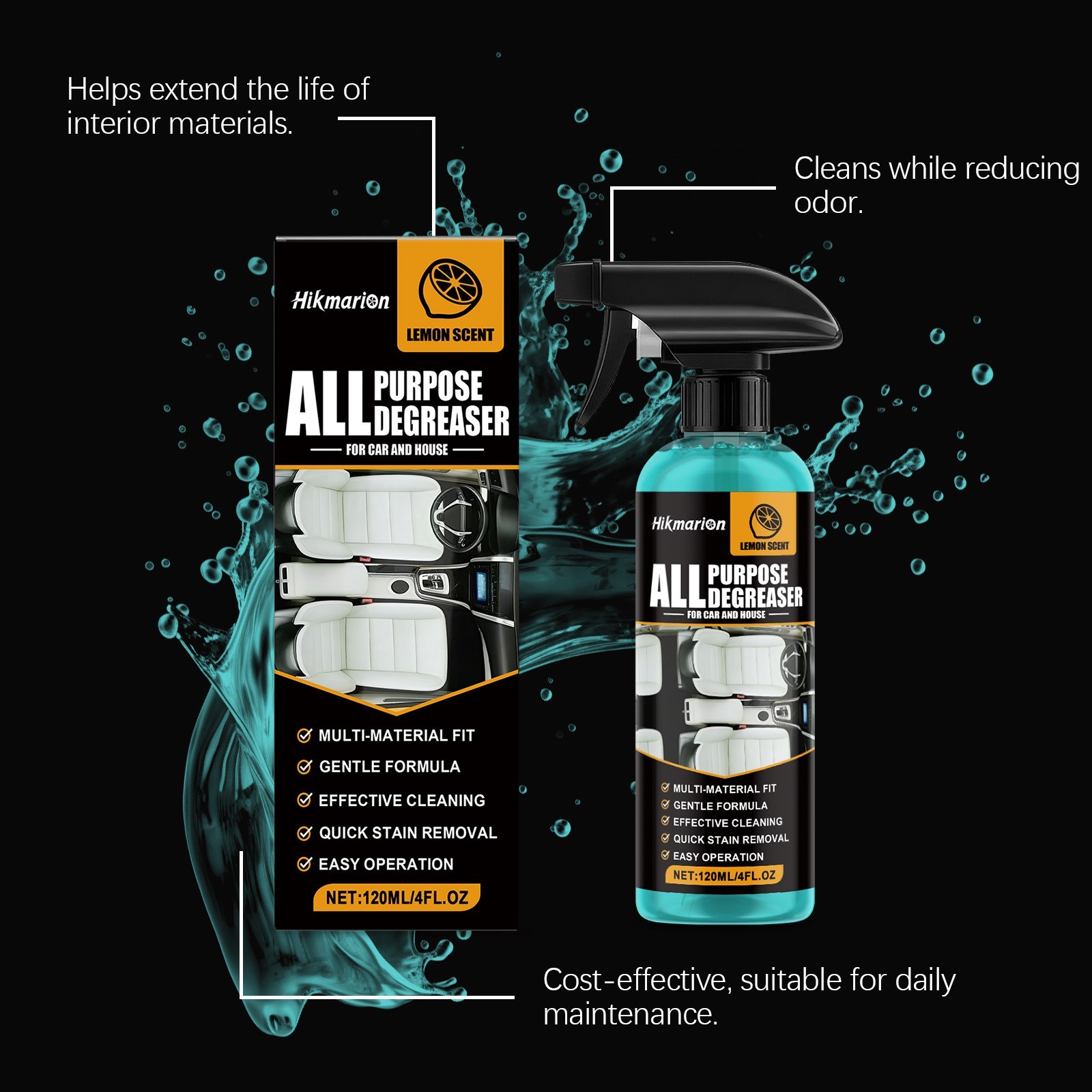 All Purpose Degreaser For Car And House,Lemon Scent Cleaning Spray 120ml US