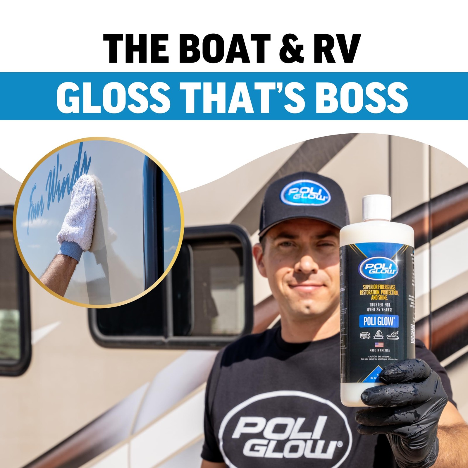 Poli Glow Boat RV Polish Kit with Applicator Mitt – 32 oz High-Gloss