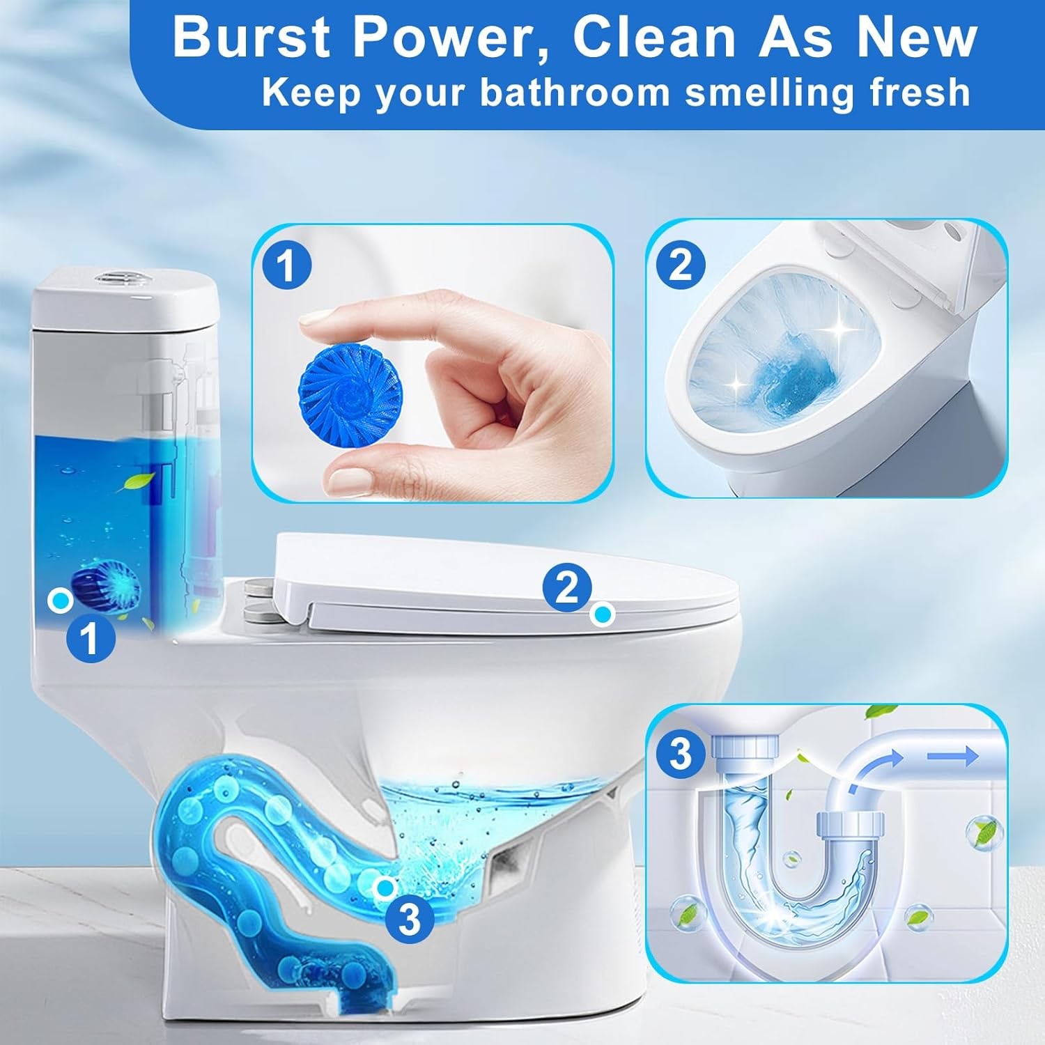 Toilet Bowl Cleaner, Automatic Toilet Tank Cleaner Tablets, Blue Toilet Bowl Tab