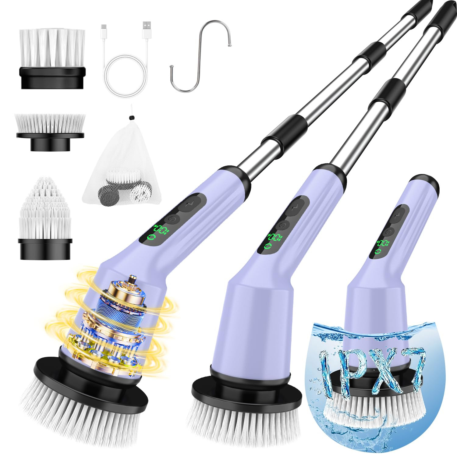 Electric Spin Scrubber for Cleaning Bathroom, Shower Scrubber Rotary Floor Brush