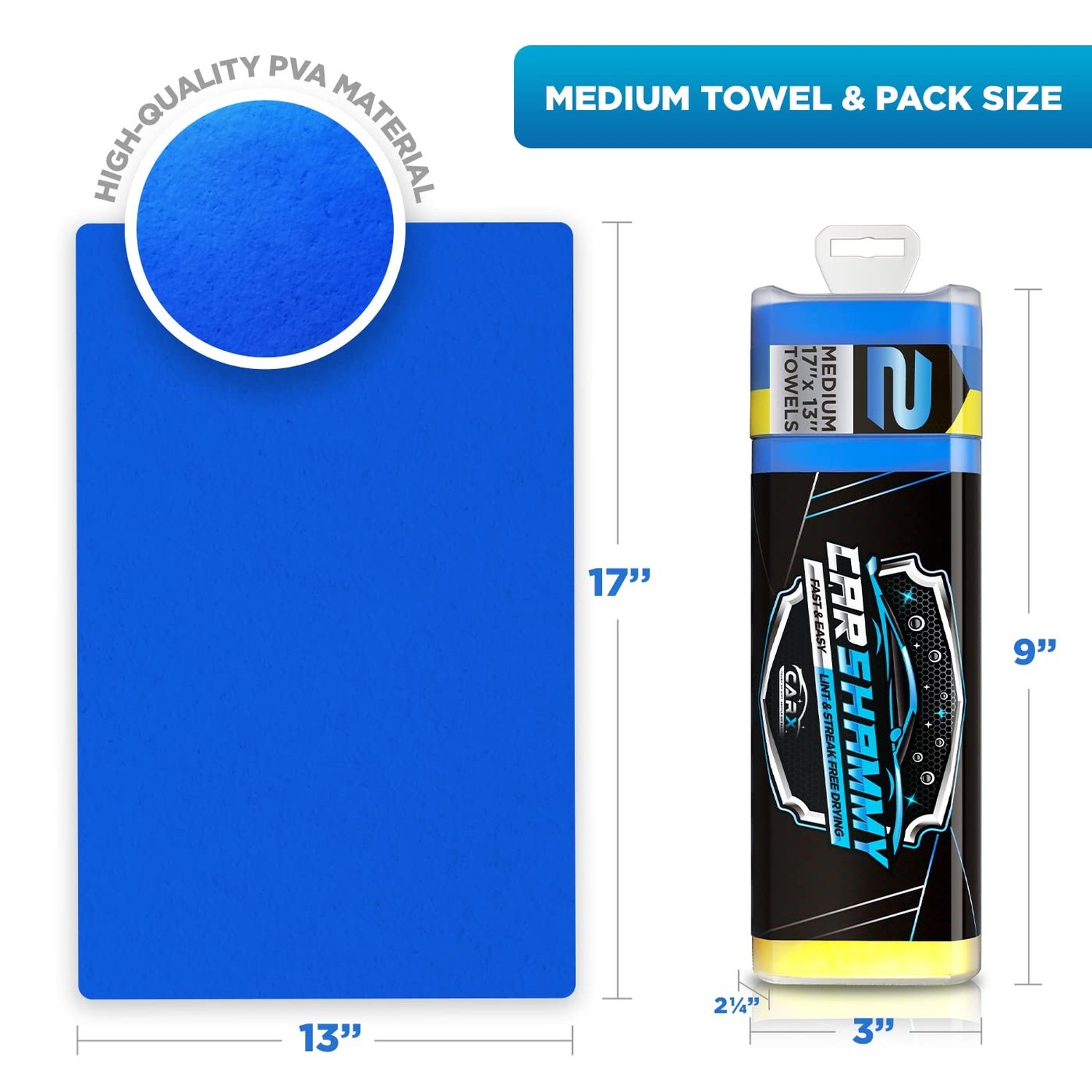 CarX Shammy Towel 17″ x 13.5″ – Super Absorbent and Scratch-Free Car Drying C…