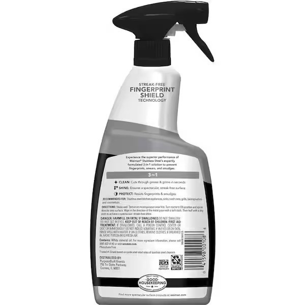 6 Pack Weiman 22oz 3-in-1 Stainless Steel Cleaner & Polish Spray No-Streak Shine