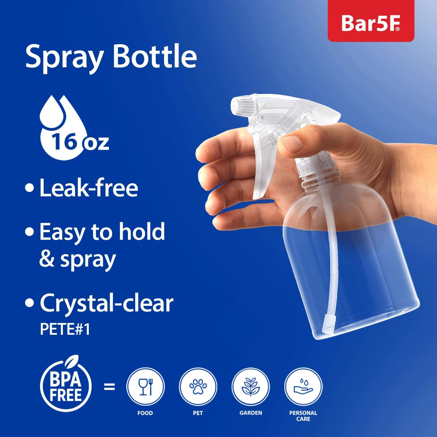 Empty Clear Spray Bottle Adjustable Head Sprayer from Fine to Stream, Natural, 1