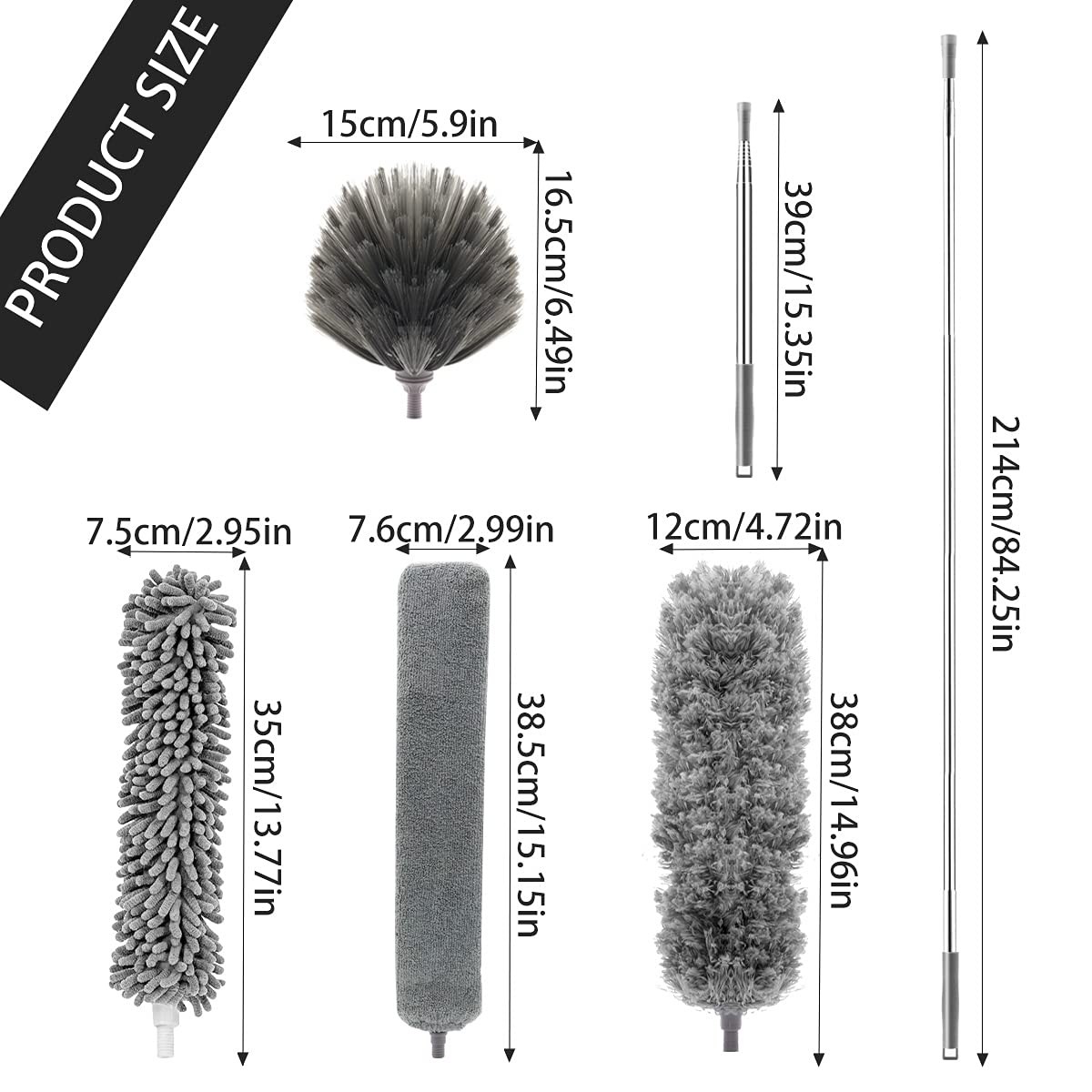 Microfiber Dusters with Extension Pole Washable Dusters Long Feather Duster