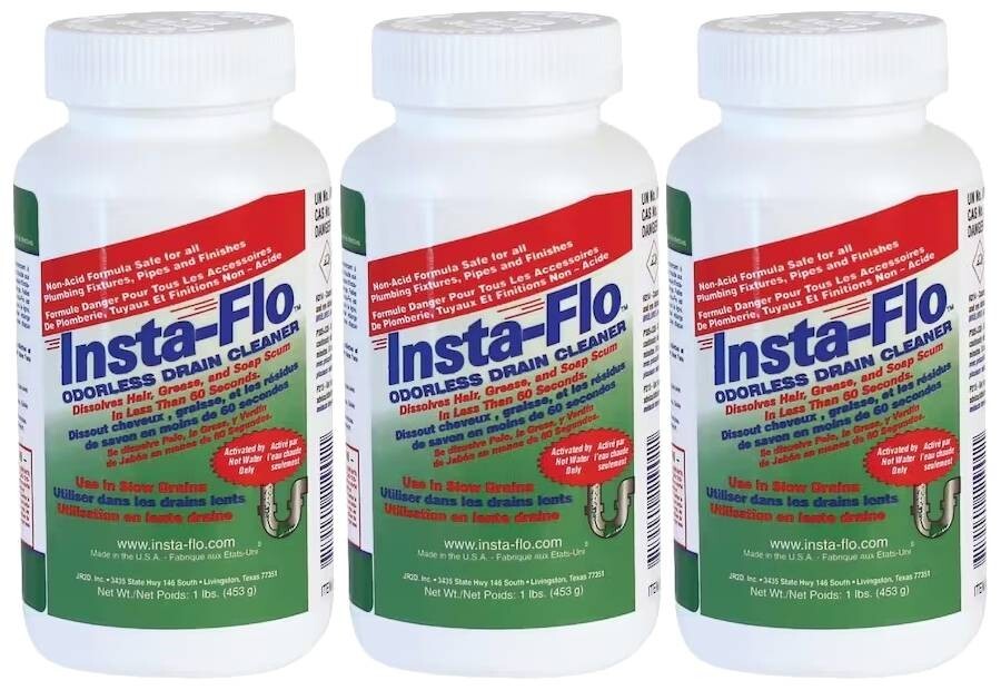 Insta-Flo IS-100 Odorless Crystal Drain Cleaner, 1 lb. (Pack of 3)