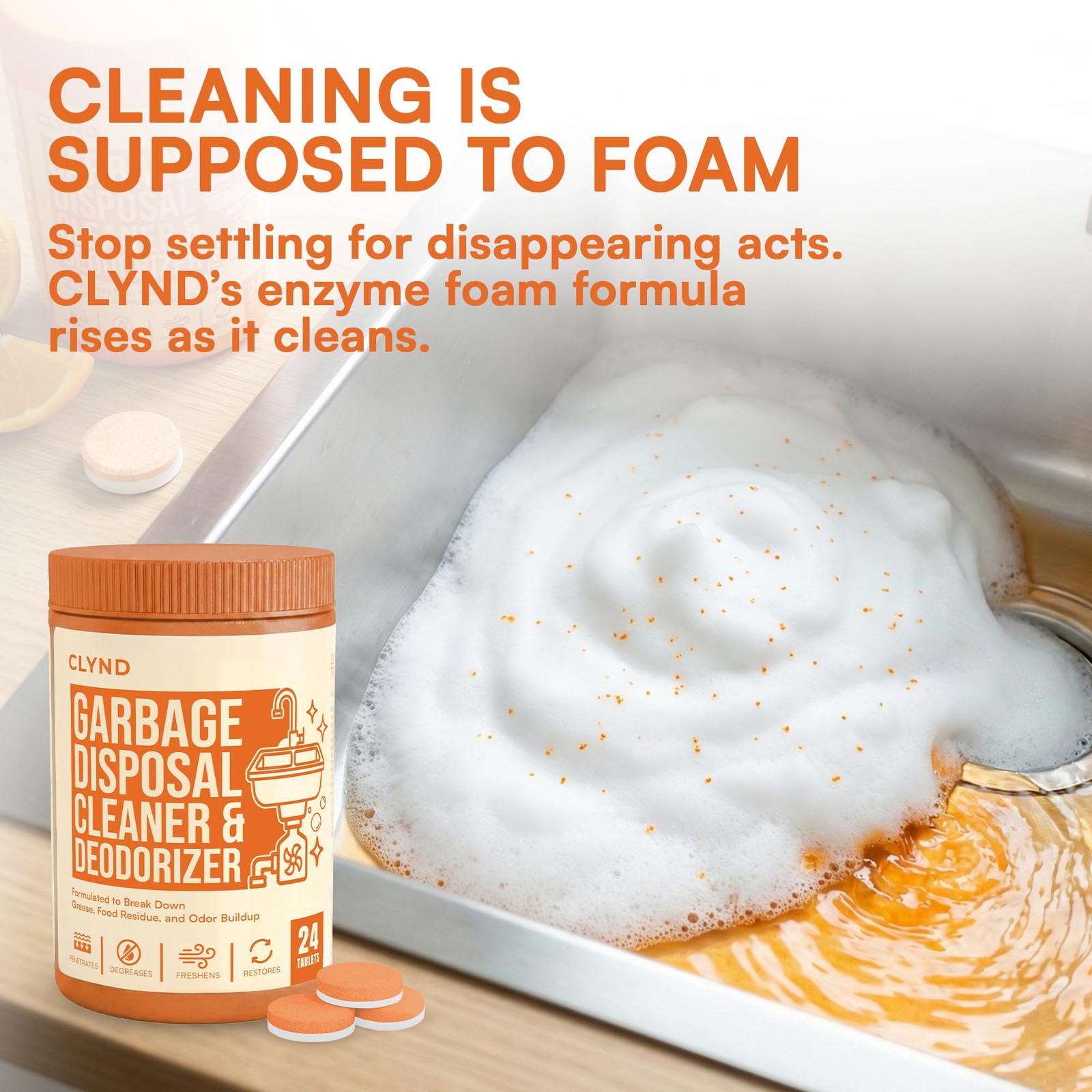 Garbage Disposal Cleaner and Deodorizer Tablets 24-Pack Citrus Foaming Tablet…