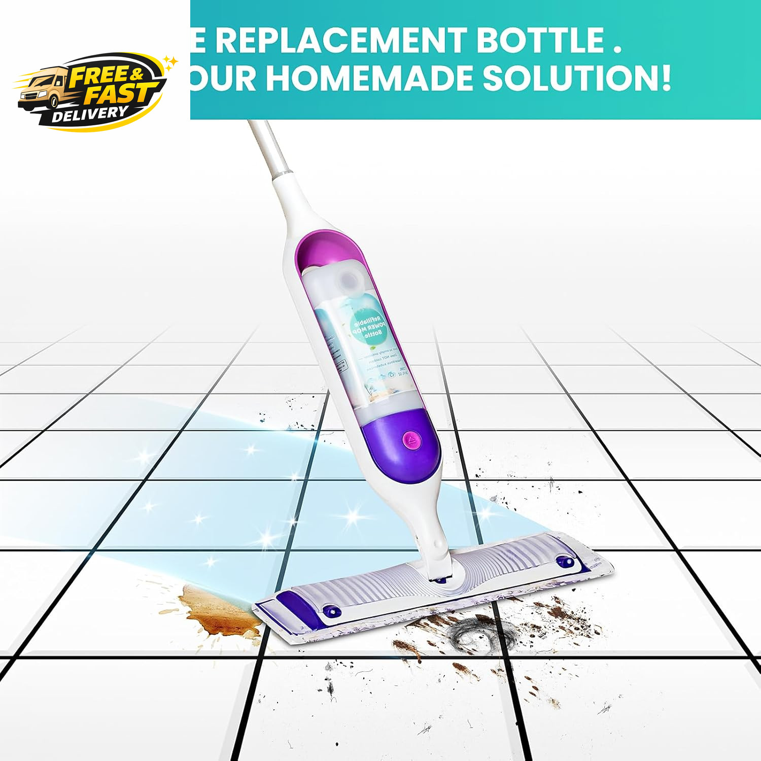 ​Refillable Bottle for ® Power Mop™, 720ML / 24 FL.OZ Reusable Solution Containe