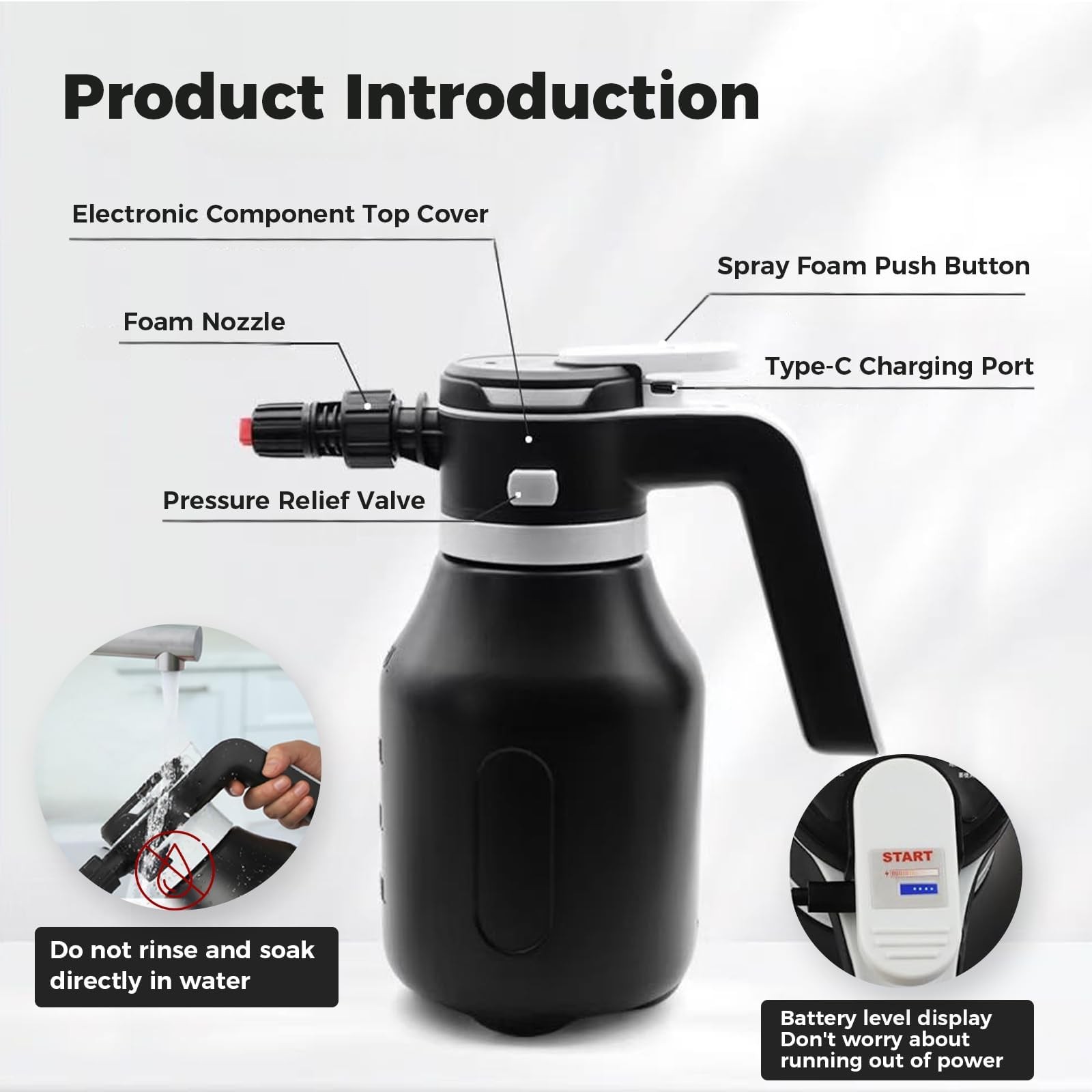 Electric Foam Sprayer,2L Portable Rechargeable Cordless Pressurized Spray Foa…
