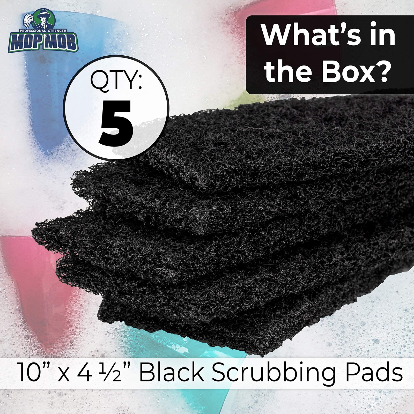 Heavy Duty XL Black Scouring Pad 5 Pack. 10 x 4.5in Large Multipurpose Nylon …