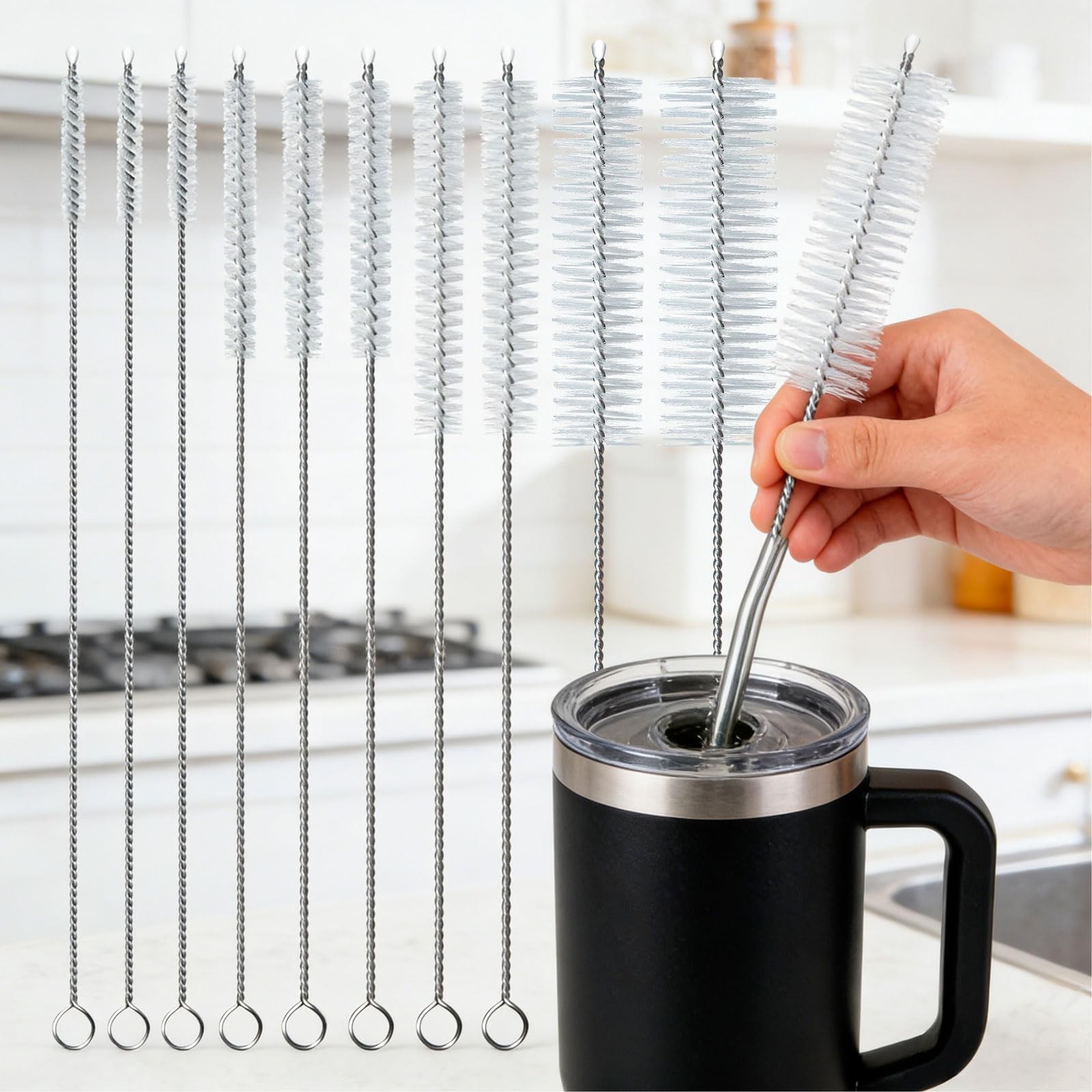 Straw Cleaner Brush, Reusable Metal Handles Straw Cleaning Brush Extra Long f…