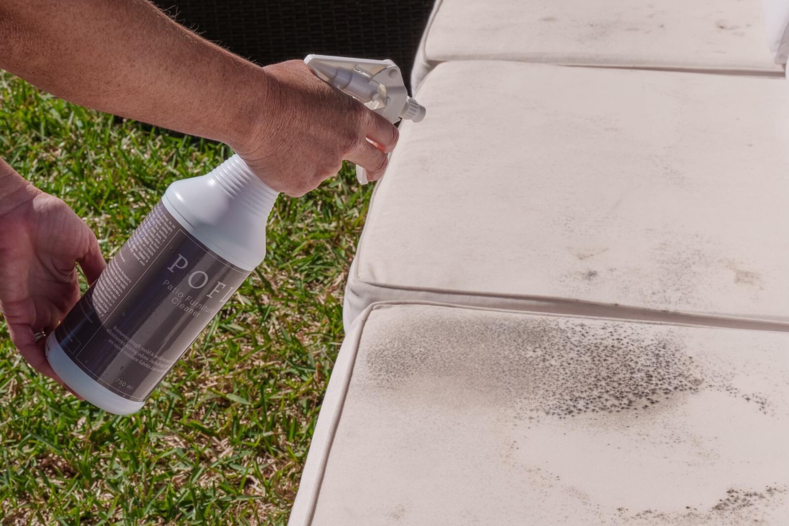 Patio furniture outdoor fabric cushion cleaner mold mildew stain remover