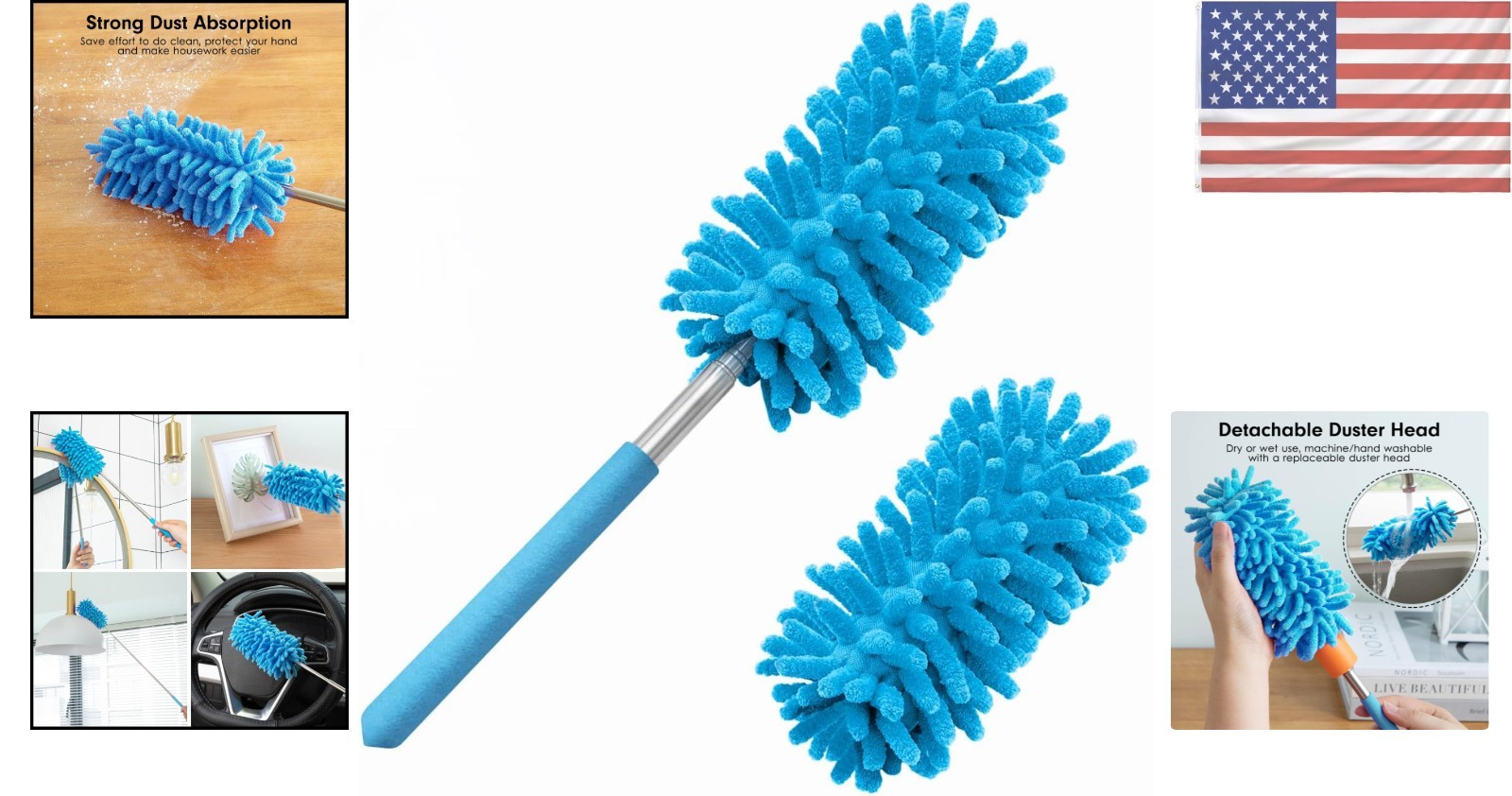 Multi-Purpose Microfiber Duster for Office & Home—Comes with 2 Replaceable Heads