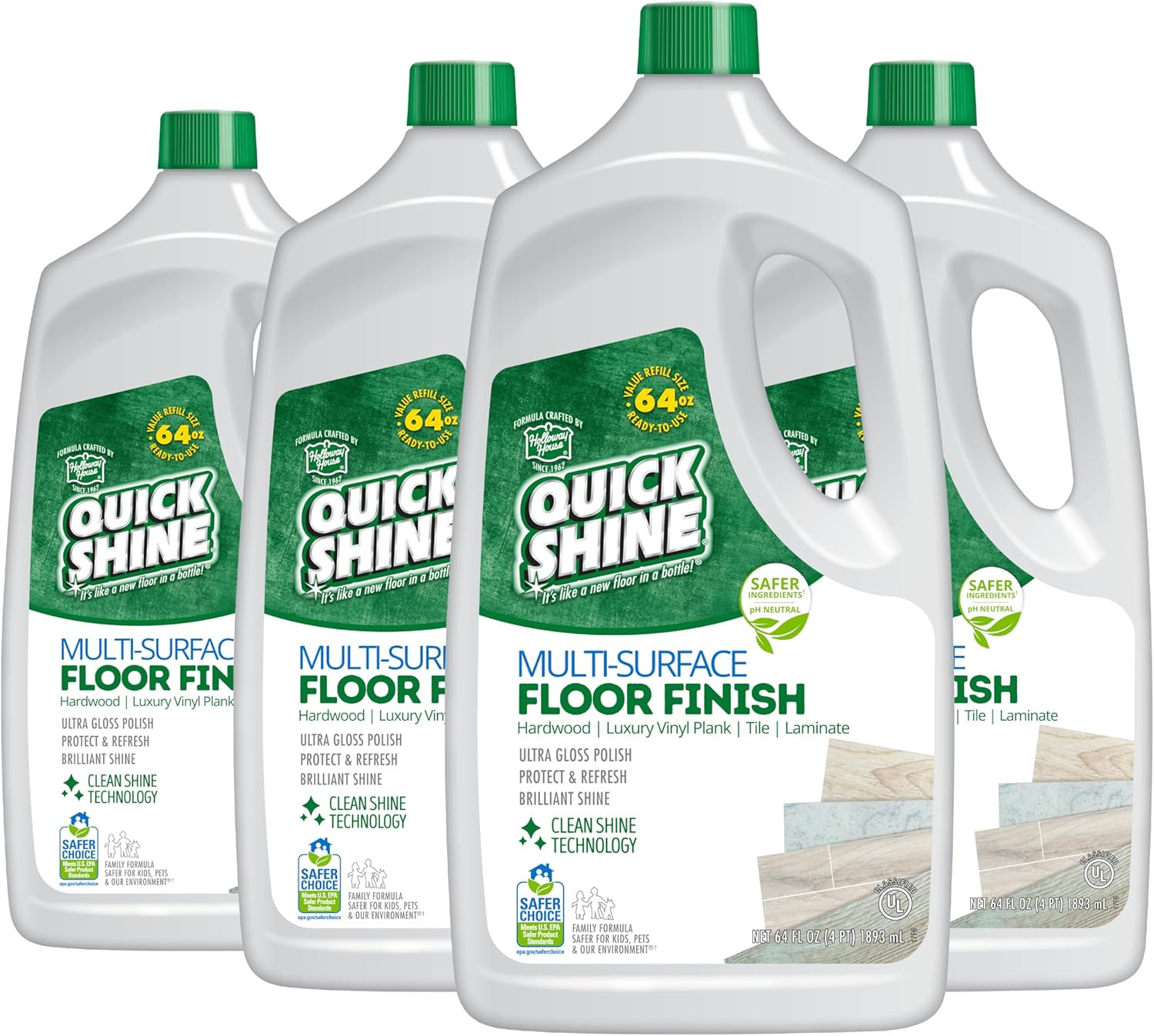 Multi-Surface Floor Finish-Polish 64Oz-4Pk | Safer Choice, No PFAS, Ph Neutral C