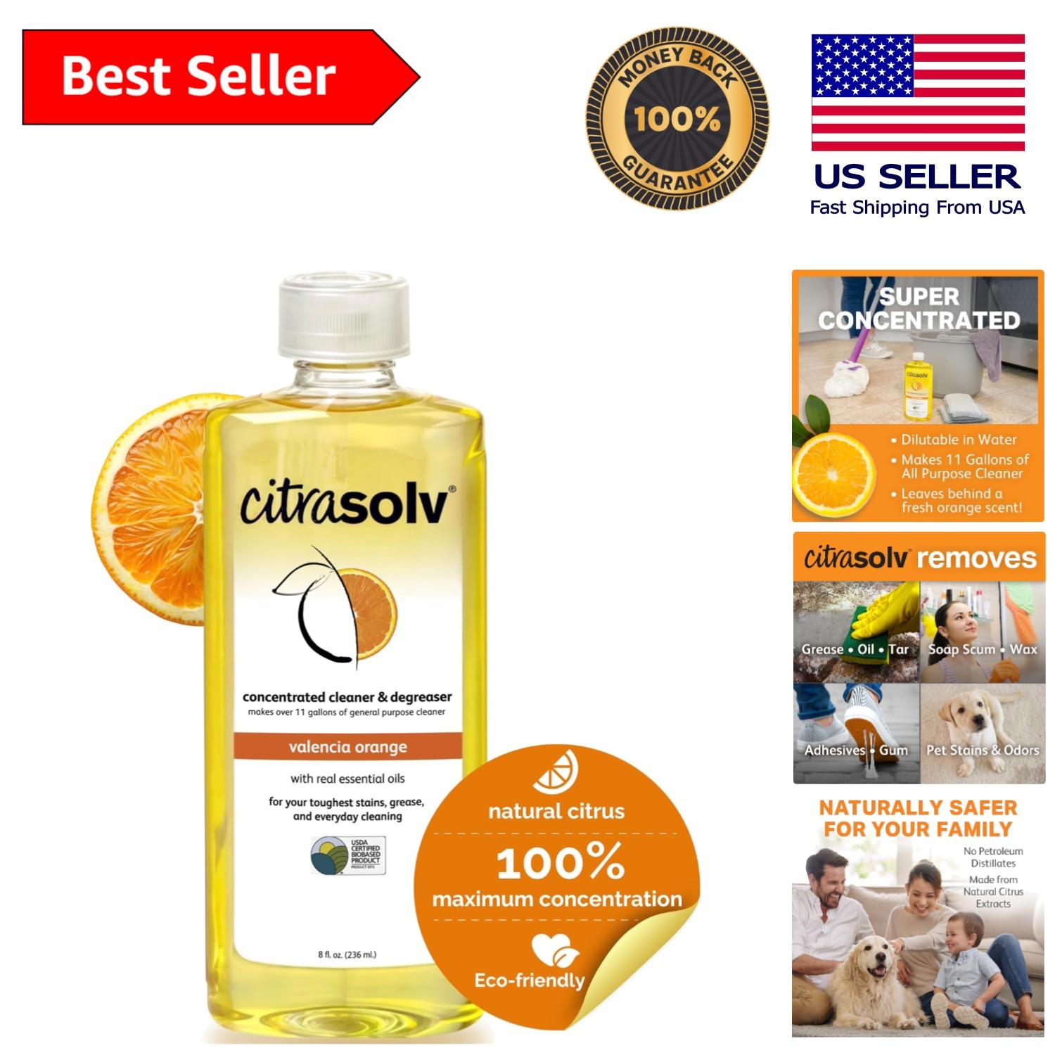 Valencia Orange Deodorizing Cleaner & Degreaser for Home & Outdoor Use 8 Fl Oz