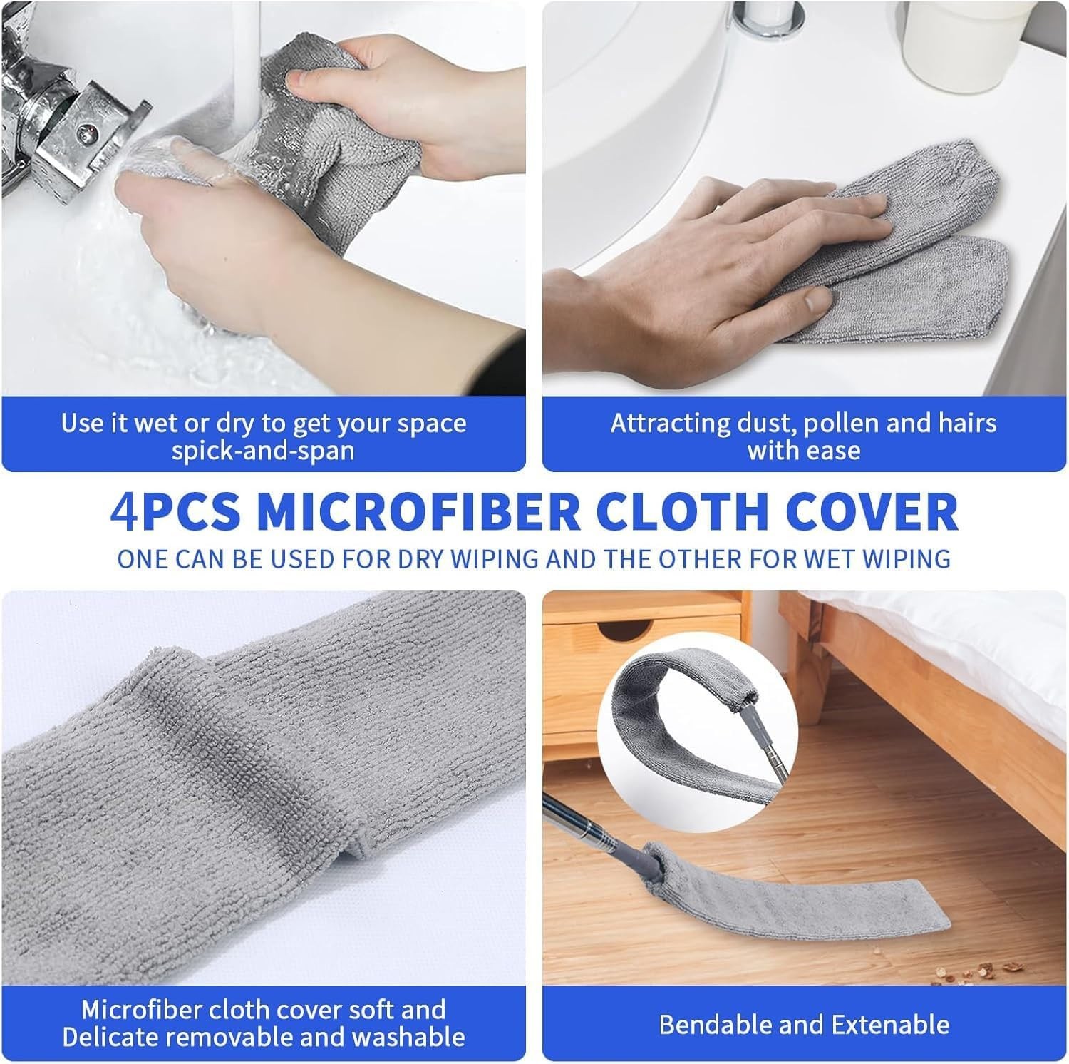 Retractable Gap Dust Cleaner, Extendable Gap Duster with 4 Microfiber Dusting…