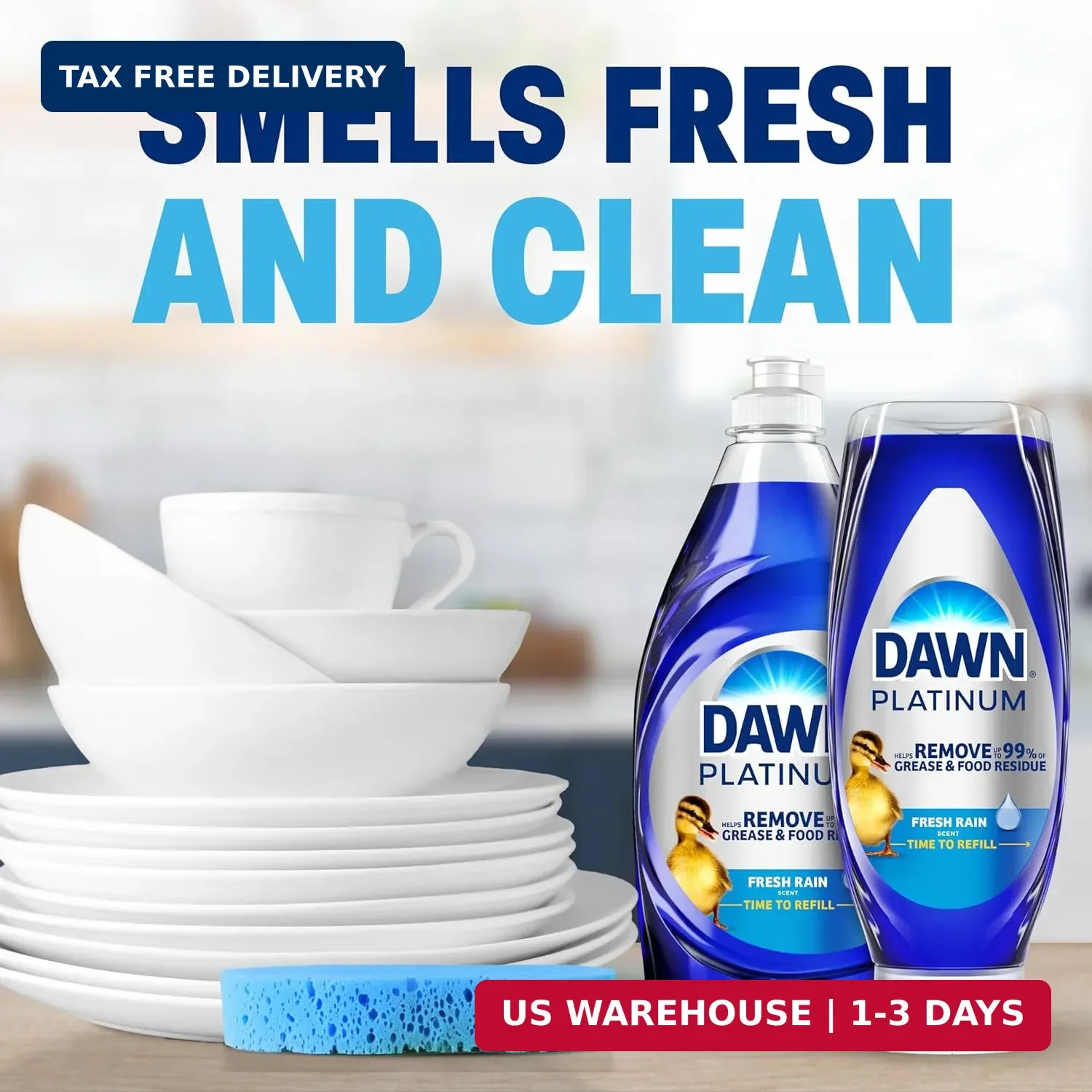 Dawn Platinum EZ-Squeeze Dish Soap, Dishwashing Liquid, Fresh Rain, 2x18oz Bundl