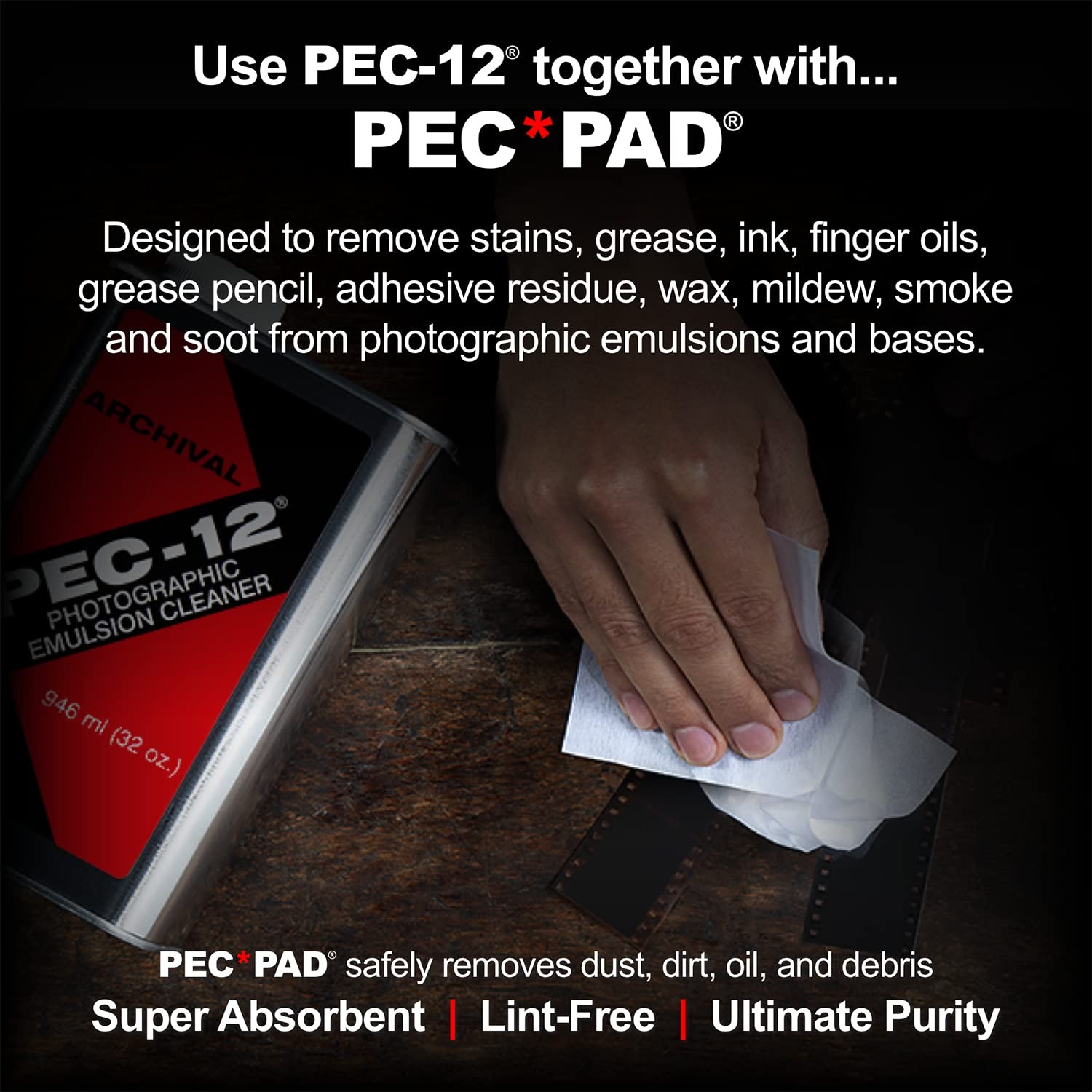 PEC12 Photographic Emulsion Cleaner Kit and PECPAD Lint Free NonAbrasive Wipe…