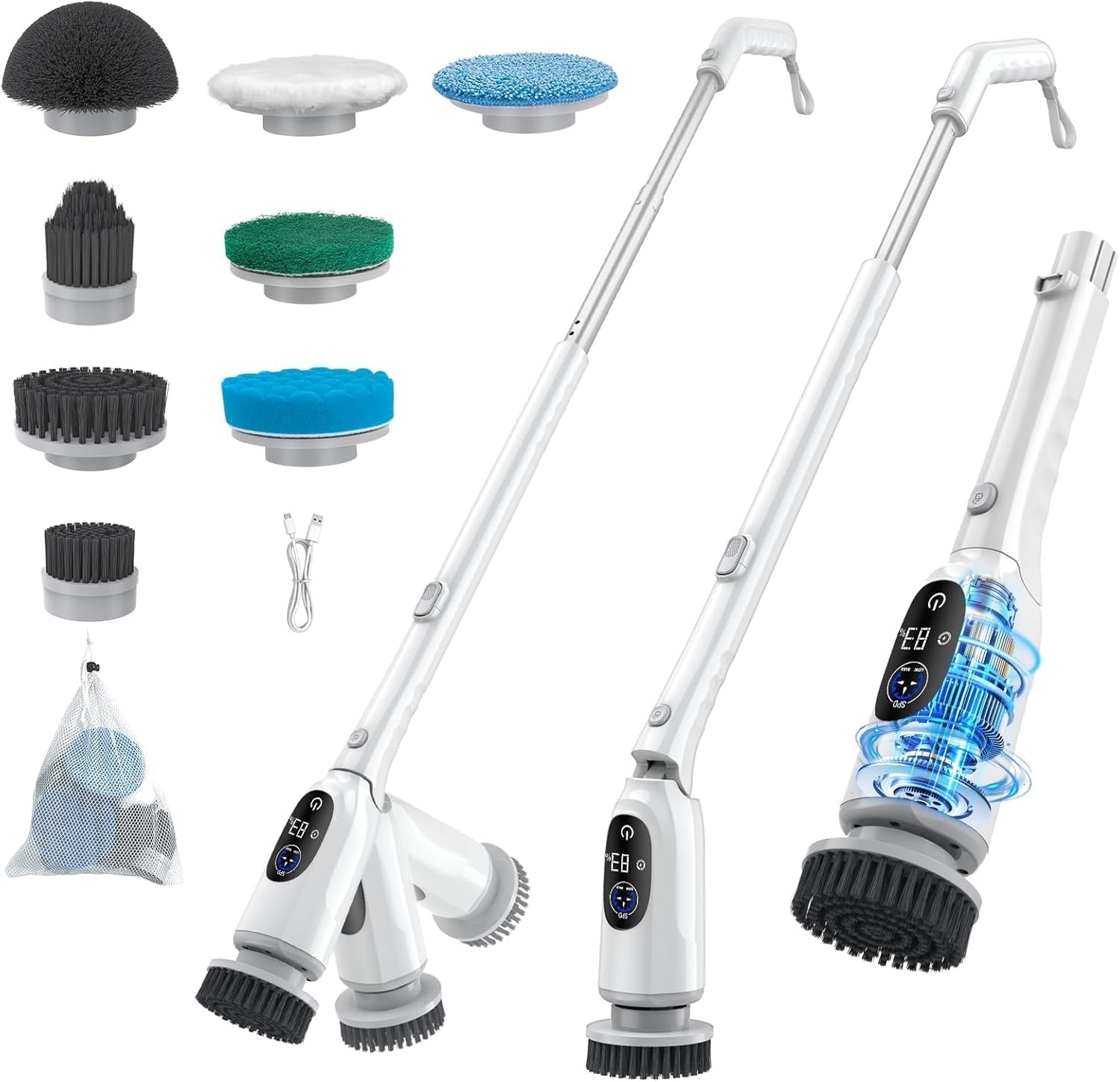 YEMIGTECH ELECTRIC ROTARY FLOOR SCRUBBER, BATHROOM CLEANING BRUSH – WHITE