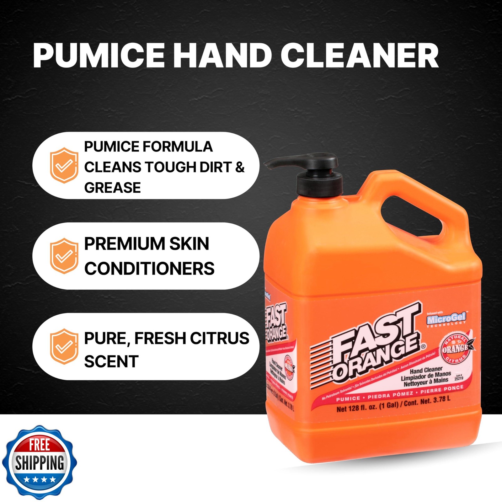 Fast Orange 25219 Pumice Lotion, Heavy Duty Hand Cleaner, Natural Citrus Scen