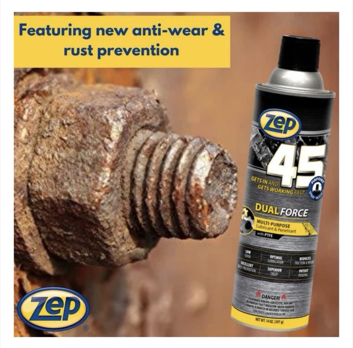 ZEP 45 Dual Force Multi Purpose Lubricant & Penetrant w/PTFE 14 oz – READ