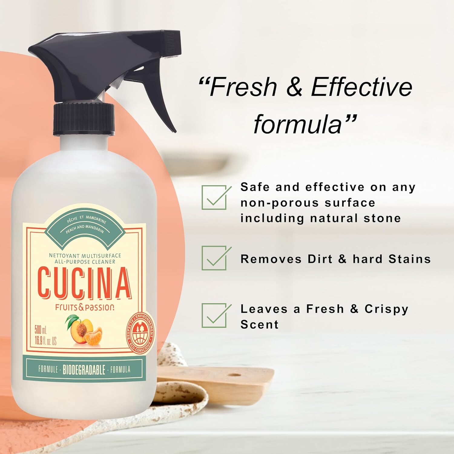 Fruits & Passion Peach Mandarin All Purpose Cleaner, Countertop Spray 16.9oz