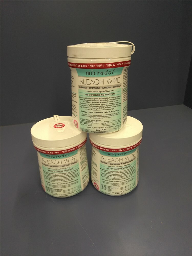 (3 Bottles) Microdot Bleach Wipes, 1 Step, 160 Wipes Each – Pre-Saturated/Sealed