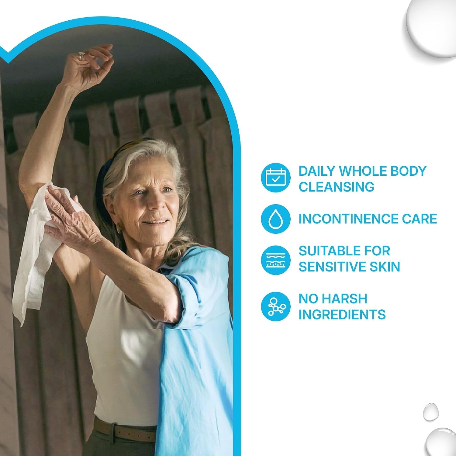 Adult Care Sensitive+ Body Wipes, 99.9% Water, 12 Packs