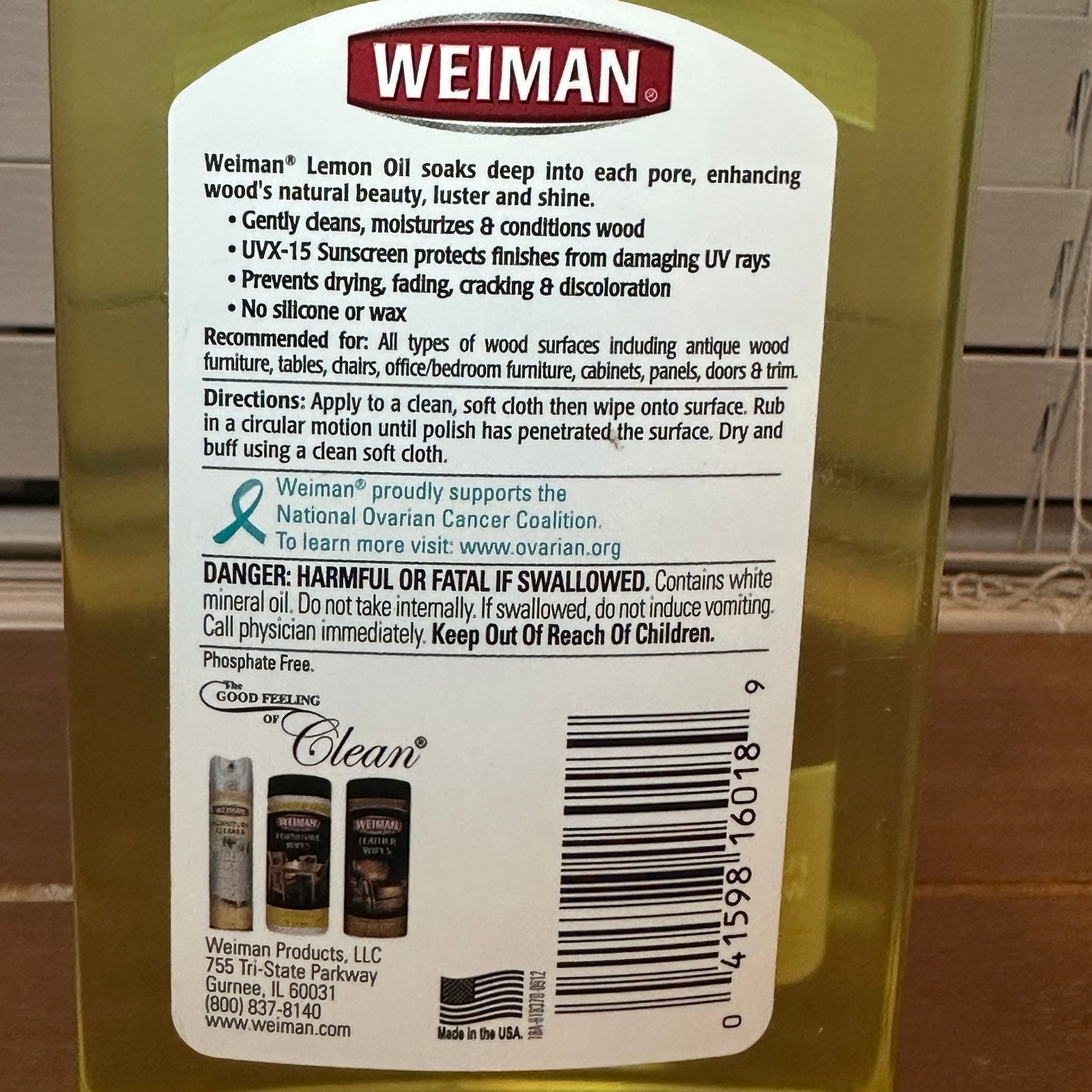 New Weiman Lemon Oil Wood Furniture Polish with UVX-15 Sunscreen, 16 Fl. Oz.