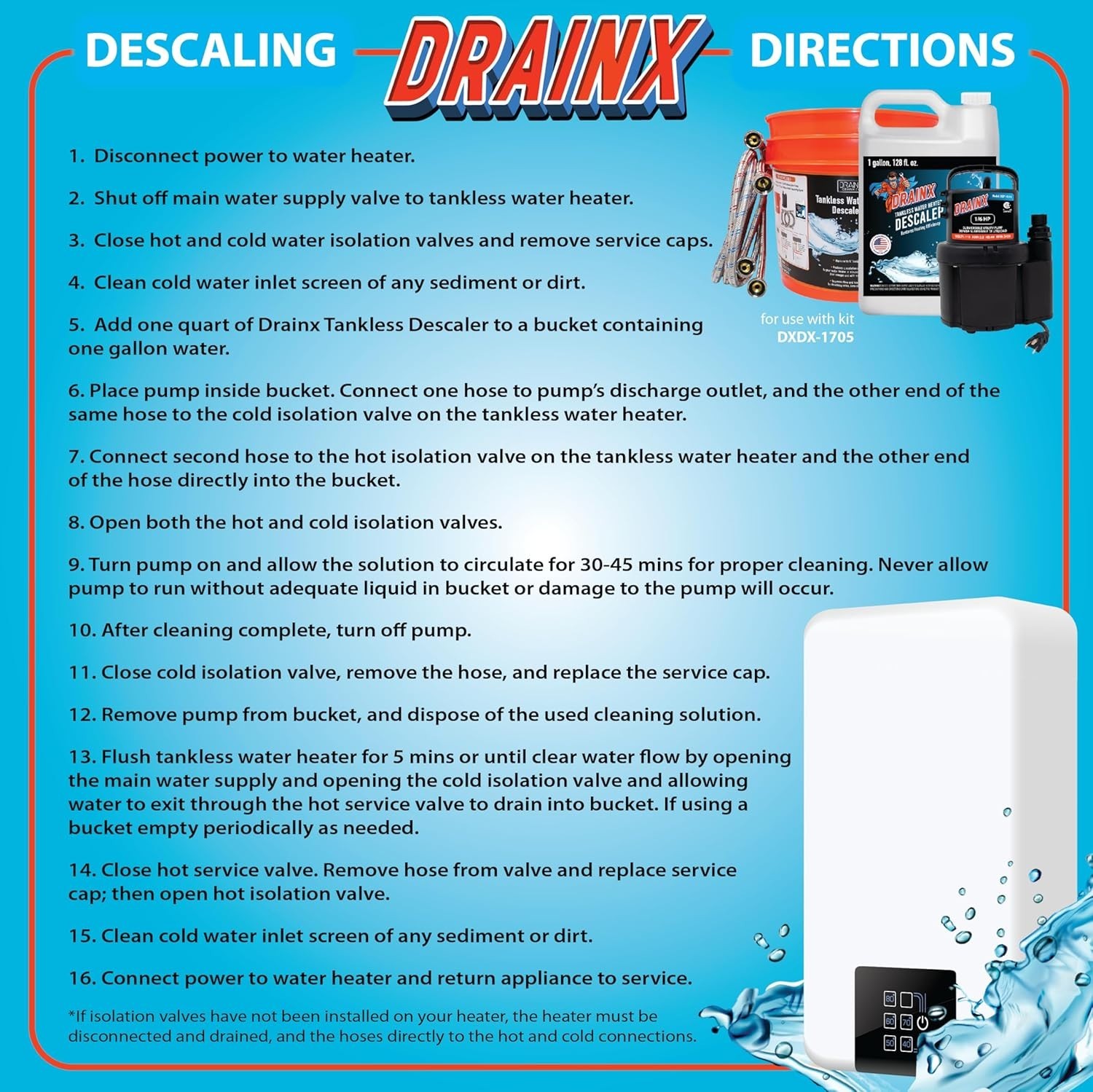Tankless Water Heater Flush Kit with Gallon Liquid Descaling and and 1/6HP Pump