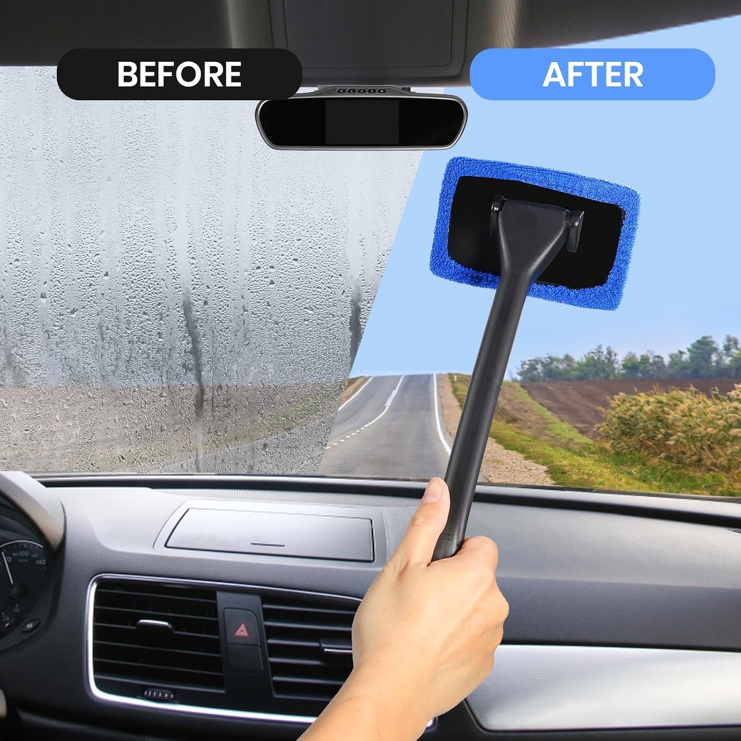 6PCS Car Window Cleaner with 5 Reusable and Washable Microfiber Pads and Exte…