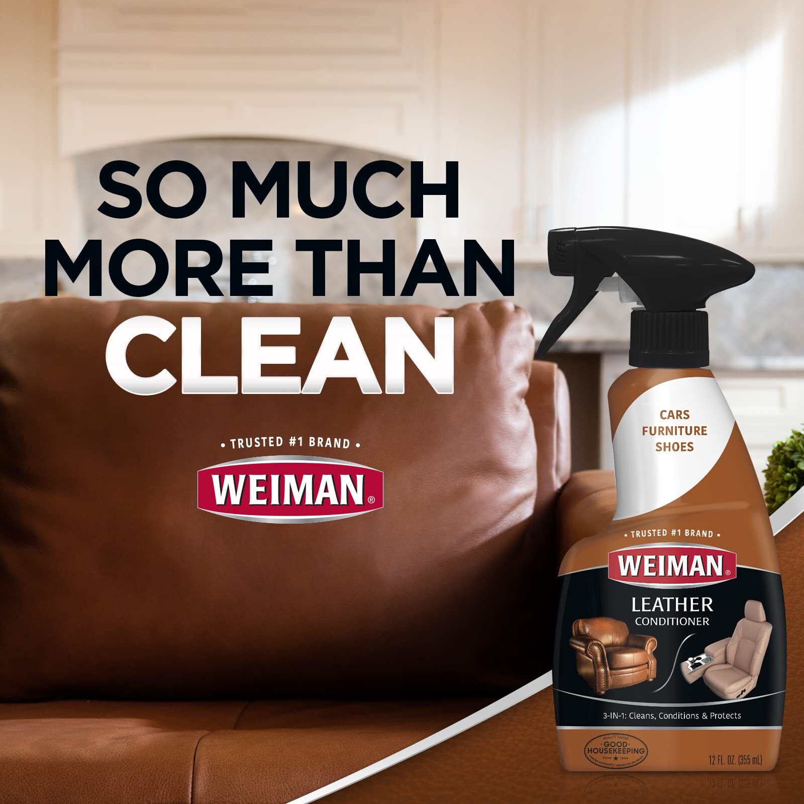 Weiman Leather Cleaner and Conditioner Spray 22 Fl Oz Multi Use UV Protection