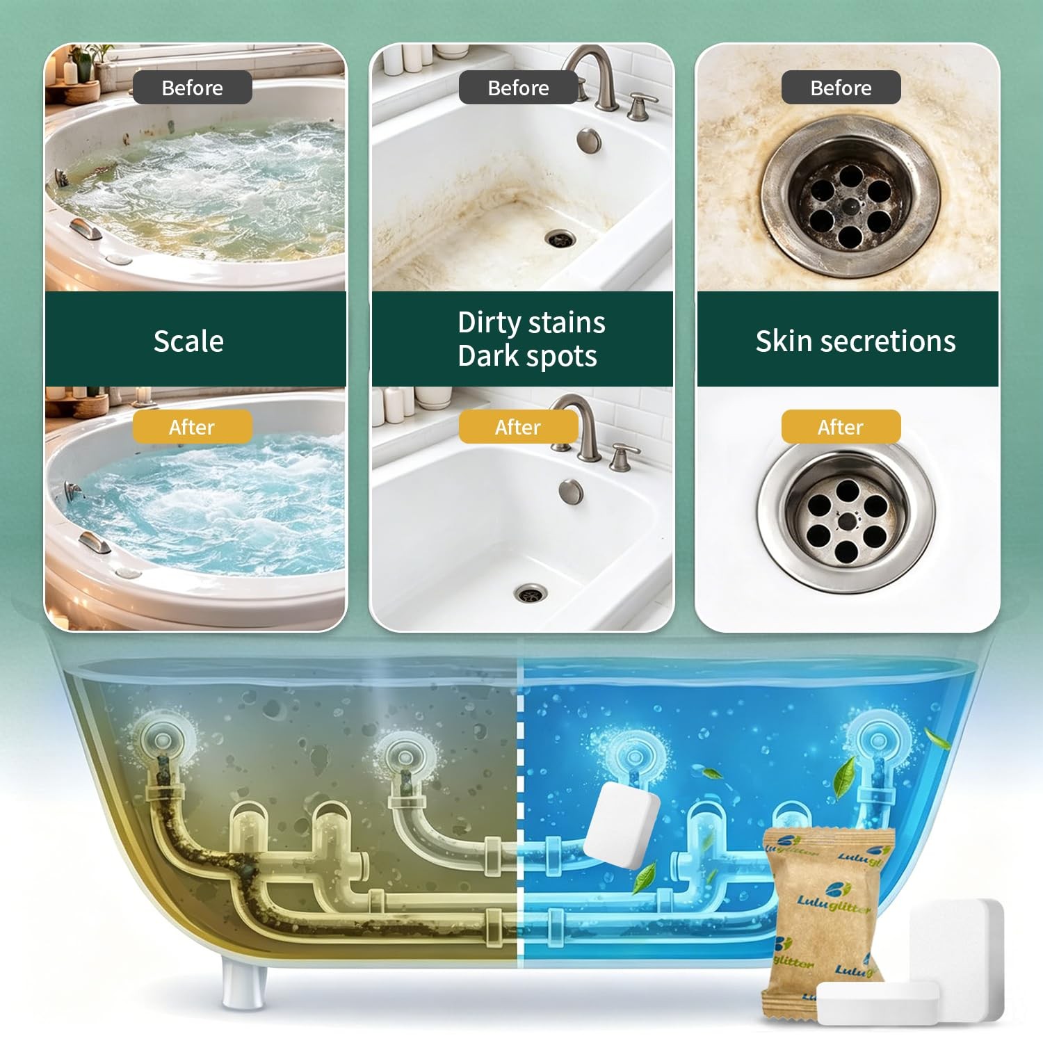 Jetted Tub Cleaner Spa Bathtub Cleaning 12 tabs Universal