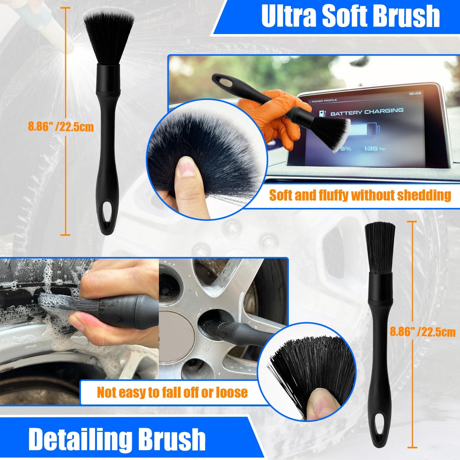 “Car Wheel Brush Kit 6 Pack, Soft Drill Cleaner for Rims, Tires, Engines”