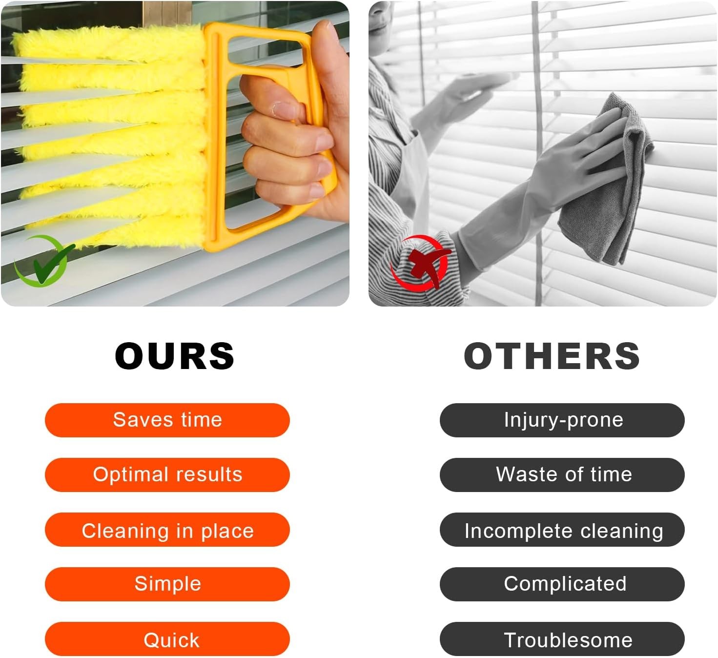 2 PCS Blind Cleaner Duster Tool, 7 Finger Handheld Duster Window (Orange+Yellow)