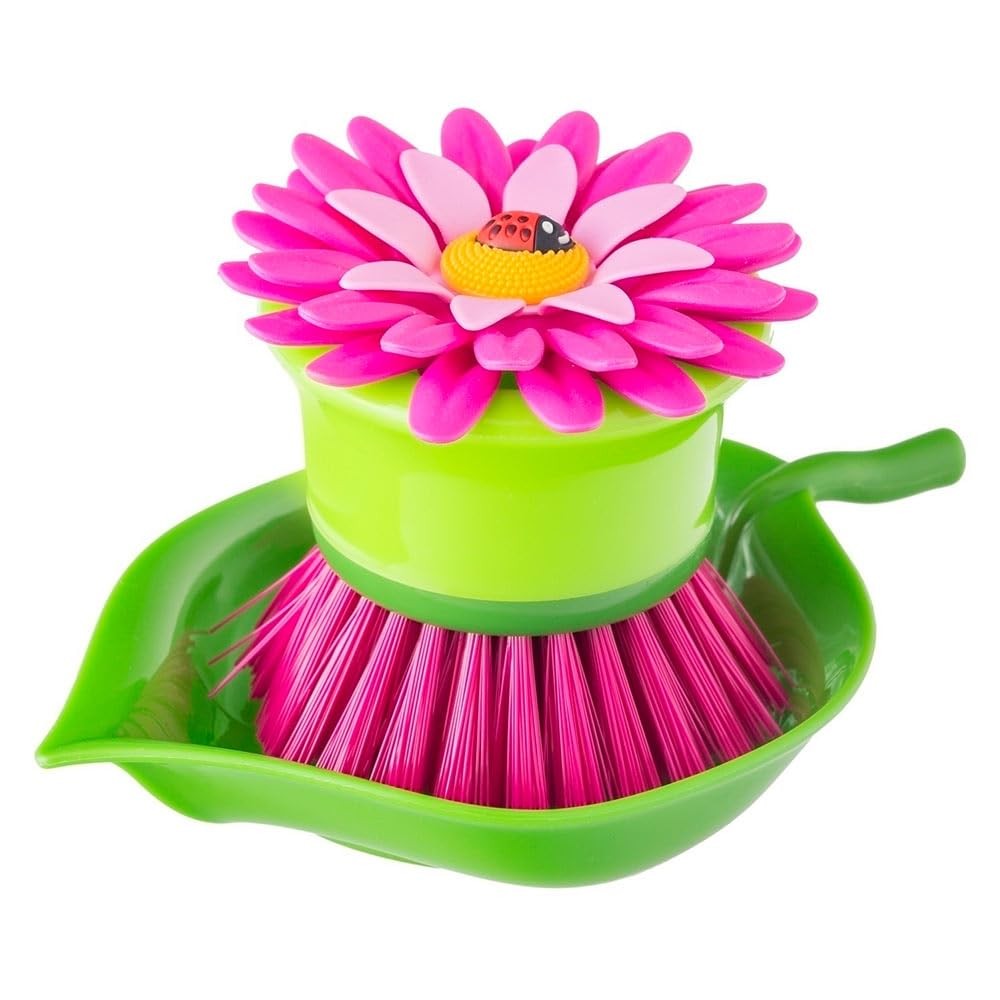 Flower Palm Dish Scrub Brush with Holder Perfect Kitchen Brushes for Dishes Si