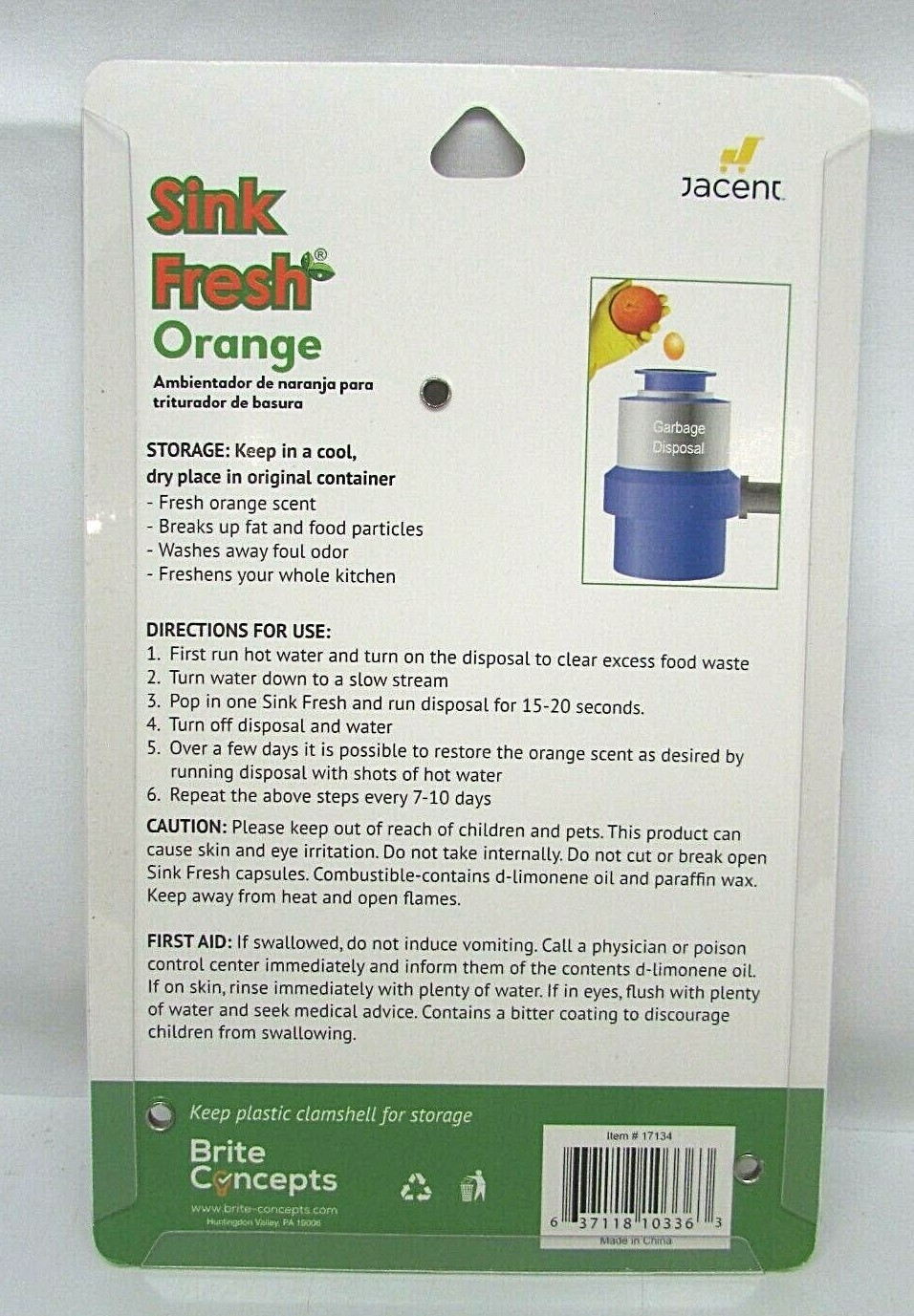 2 Pack SINK FRESH Garbage Disposal Cleaner and Deodorizer NEW Citrus Oil Orange