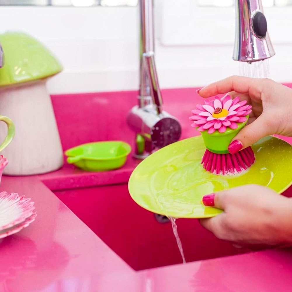 Flower Palm Dish Scrub Brush with Holder Perfect Kitchen Brushes for Dishes Si