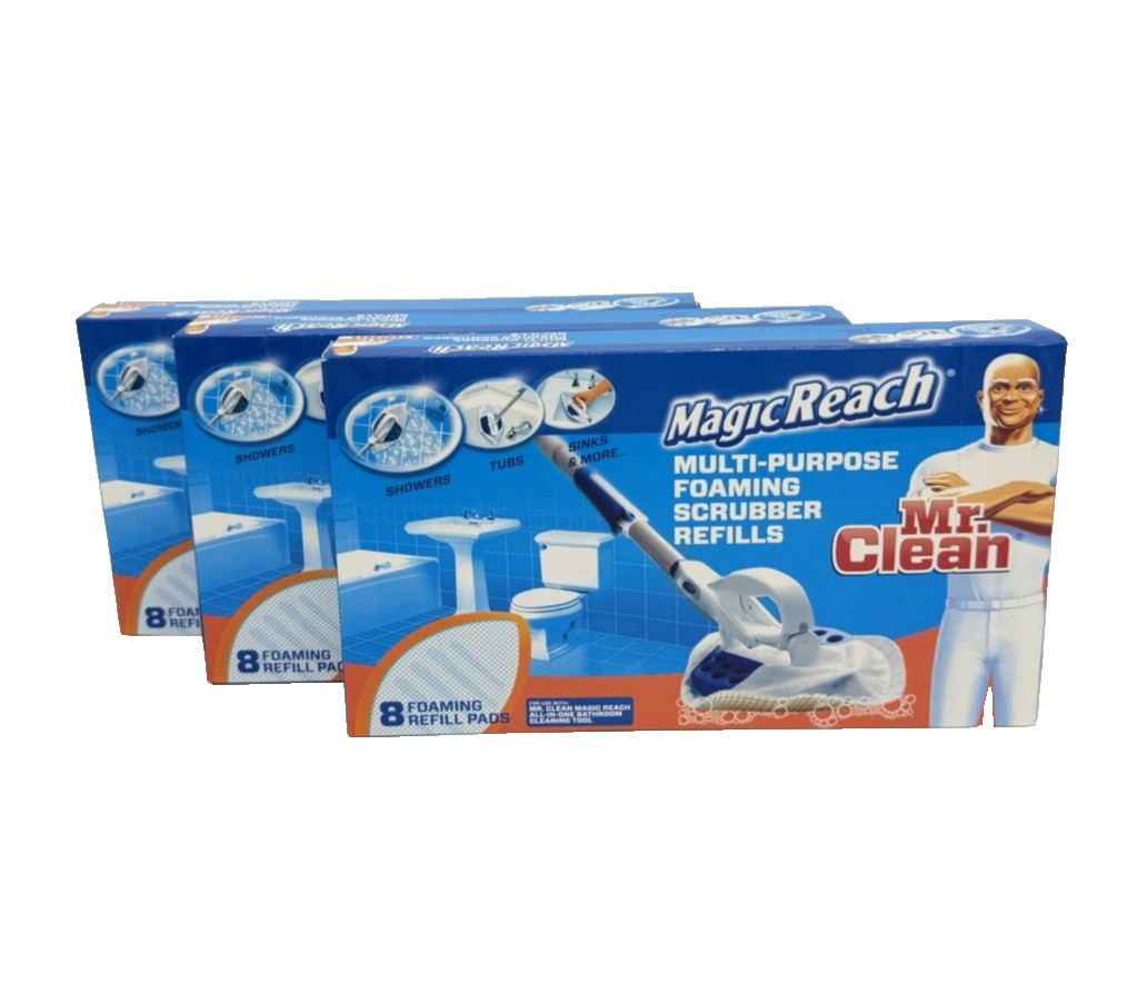 3 Boxes Mr. Clean Magic Reach Multi Purpose Foaming Scrubber Refills 24 Pads